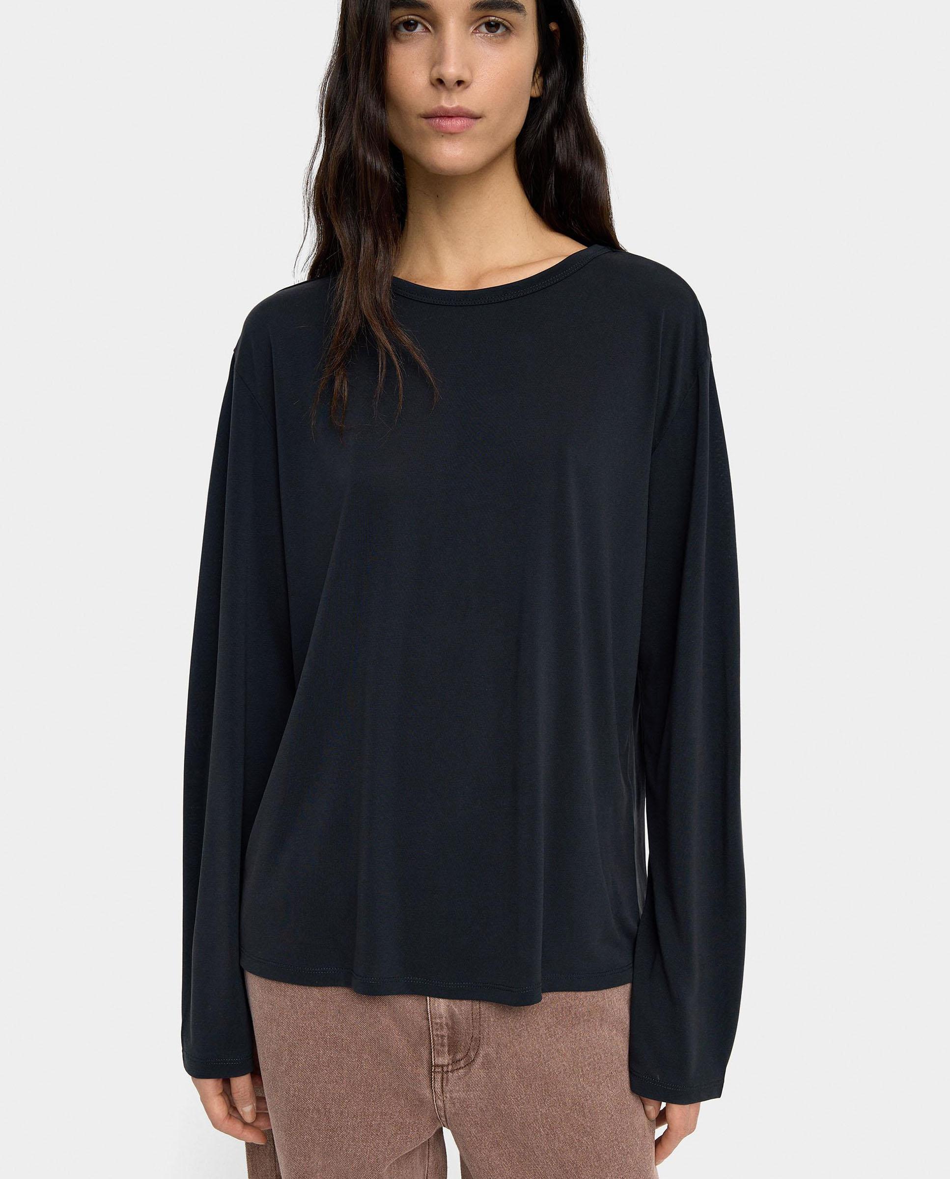 Parfois - Camiseta de mujer de manga larga con cuello redondo.