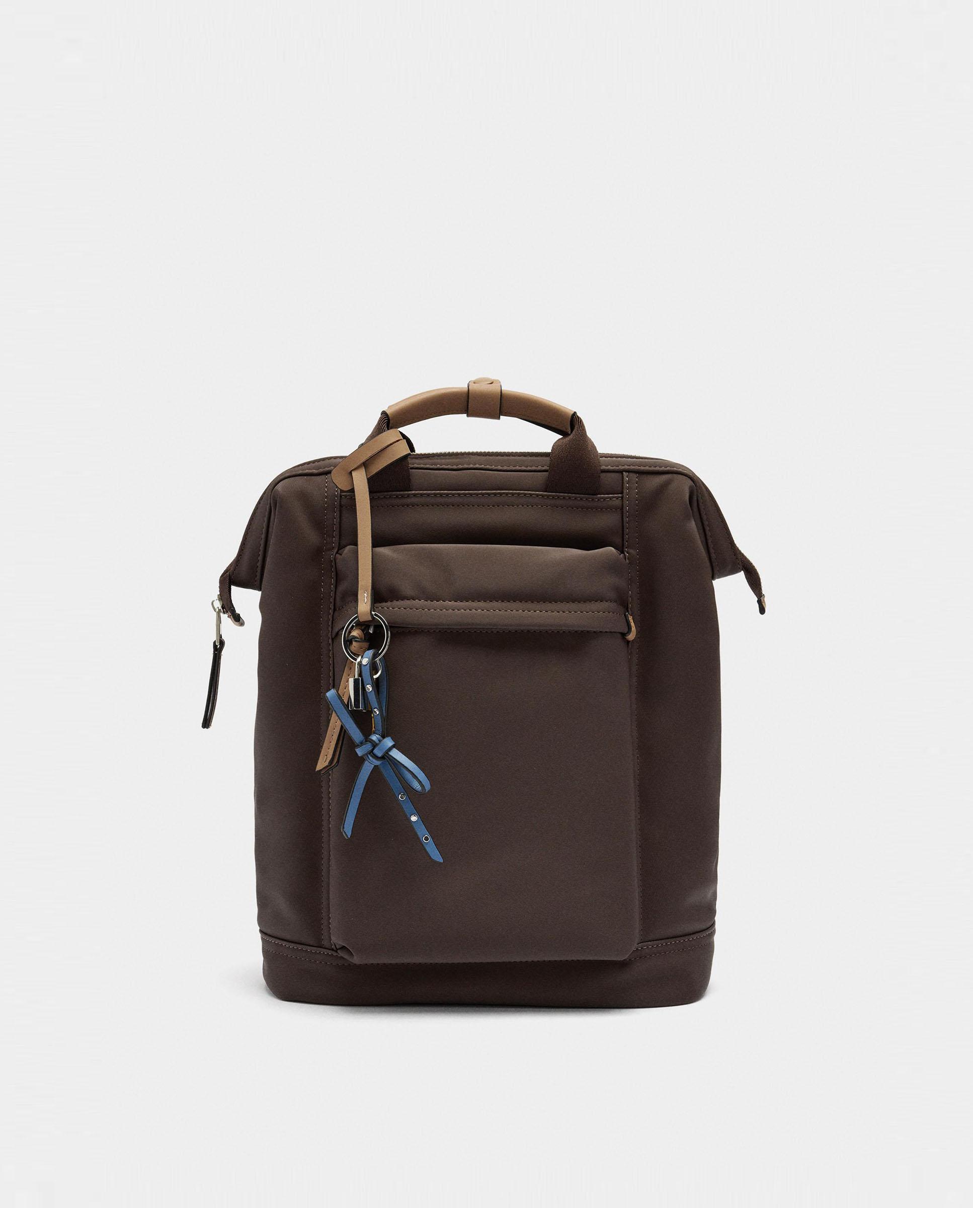 Mochila de mujer con varios compartimentos y cierre de cremallera en liso - Parfois - Marrón oscuro Marrón oscuro-1