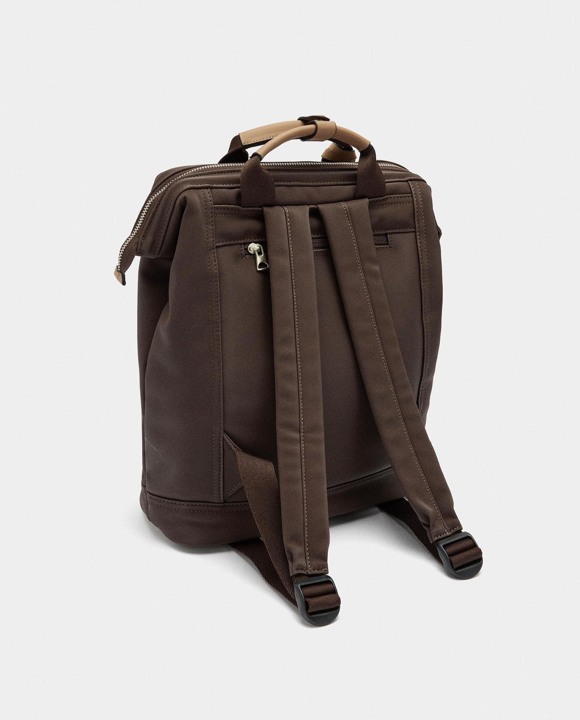 Mochila de mujer con varios compartimentos y cierre de cremallera en liso - Parfois - Marrón oscuro Marrón oscuro-2