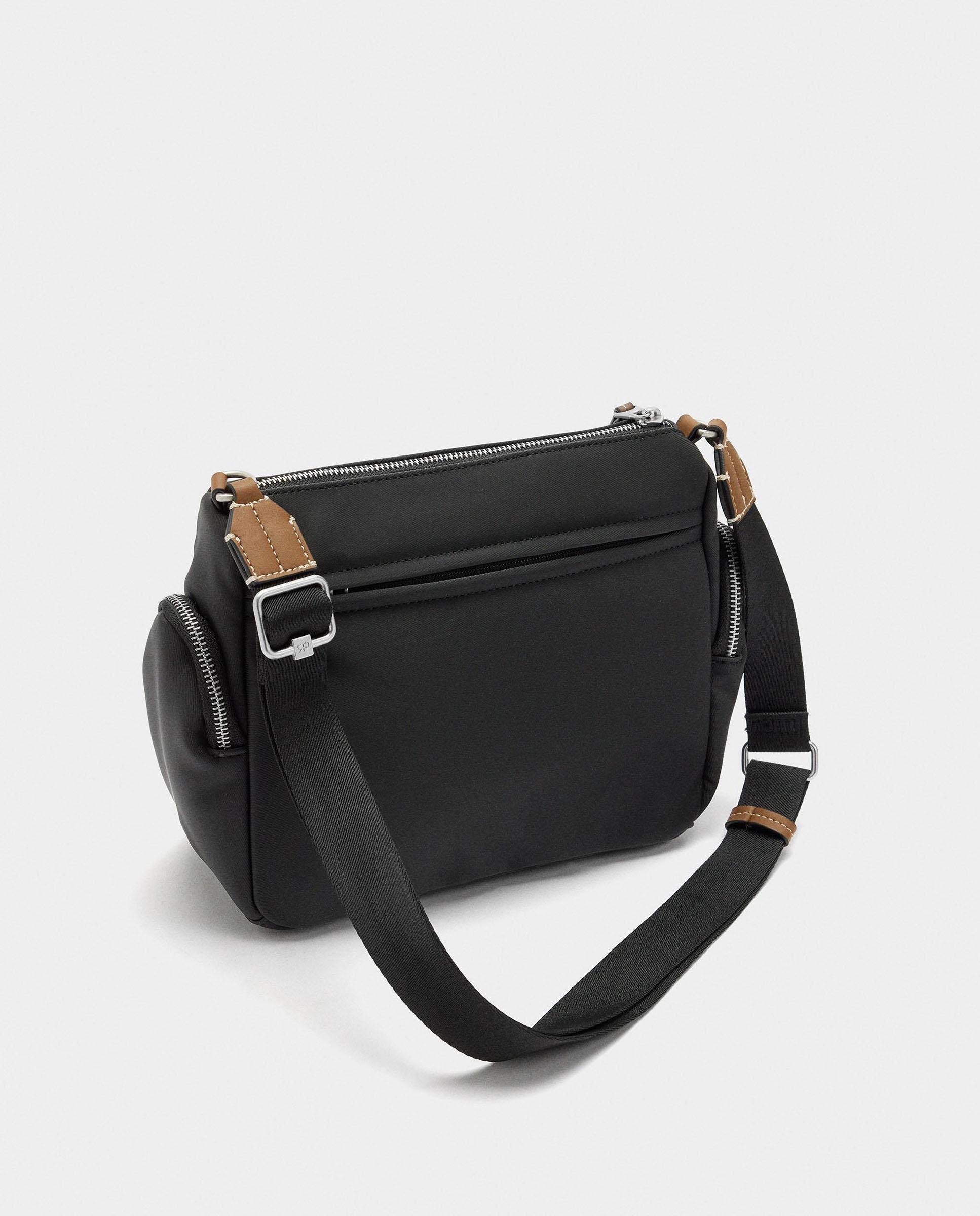 Bandolera de mujer con varios compartimentos y cierre de cremallera en liso - Parfois - Negro Negro-2