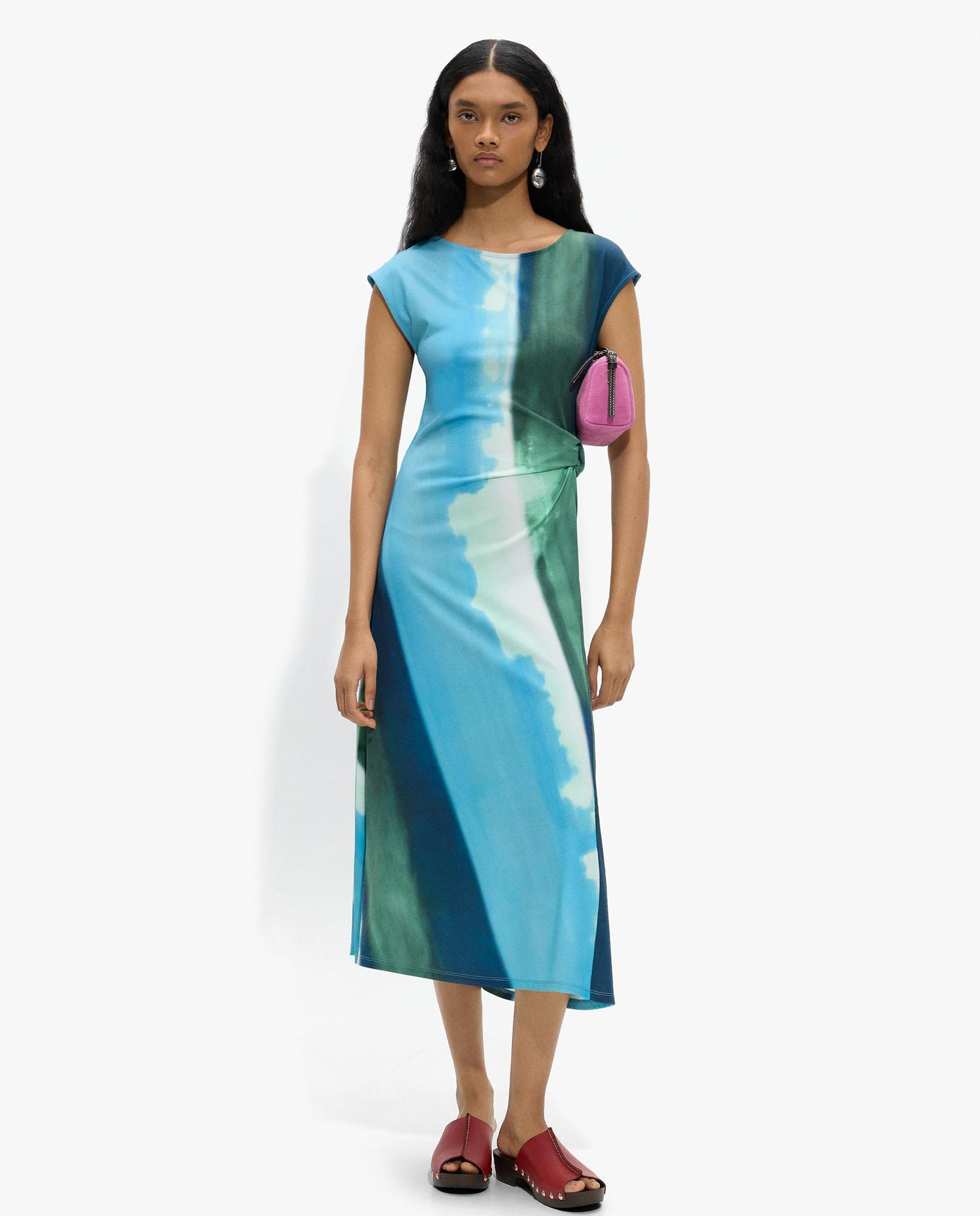 Parfois - Vestido midi de manga corta con estampados.