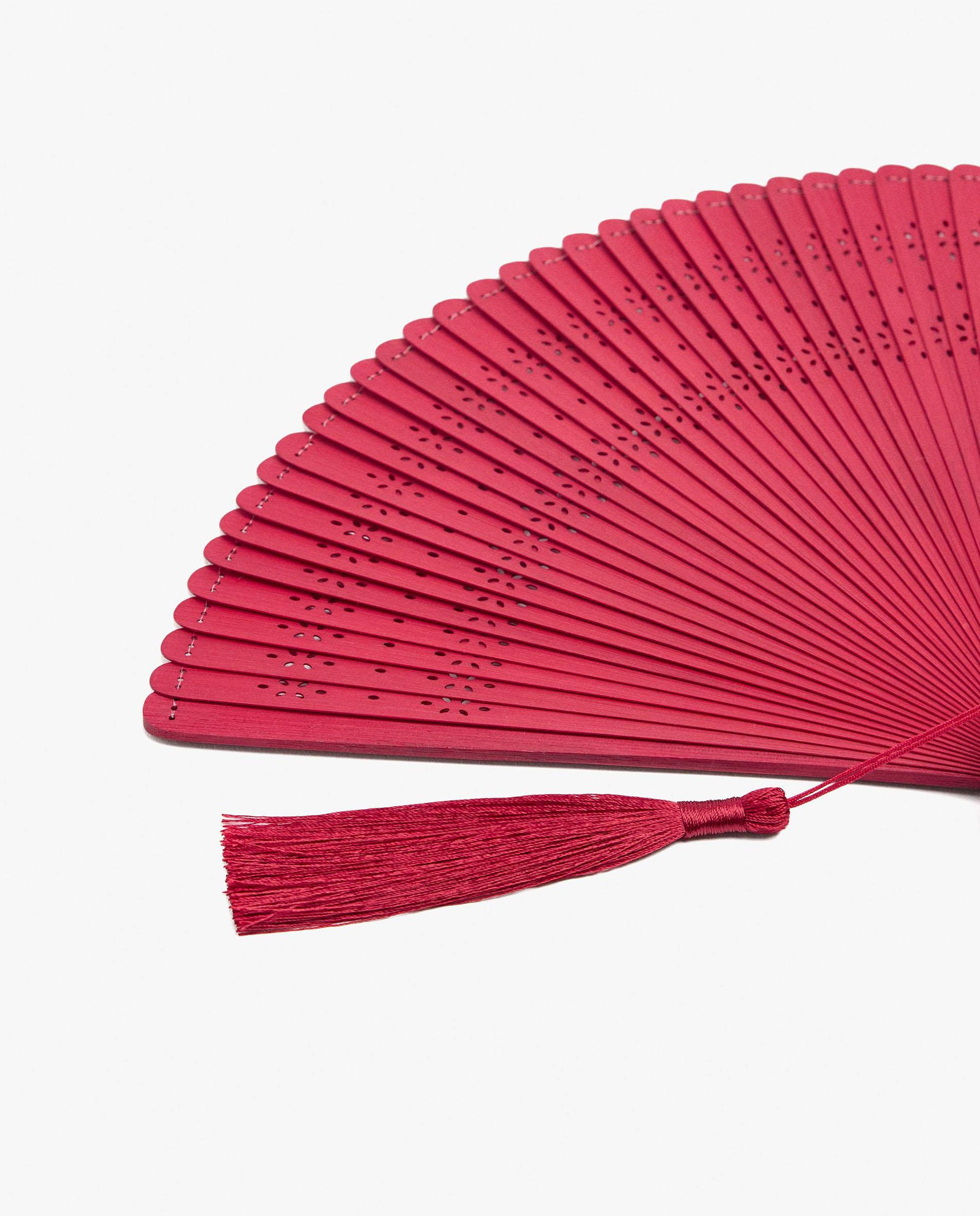 Abanico de bambú en liso - Parfois - Rojo Rojo-3