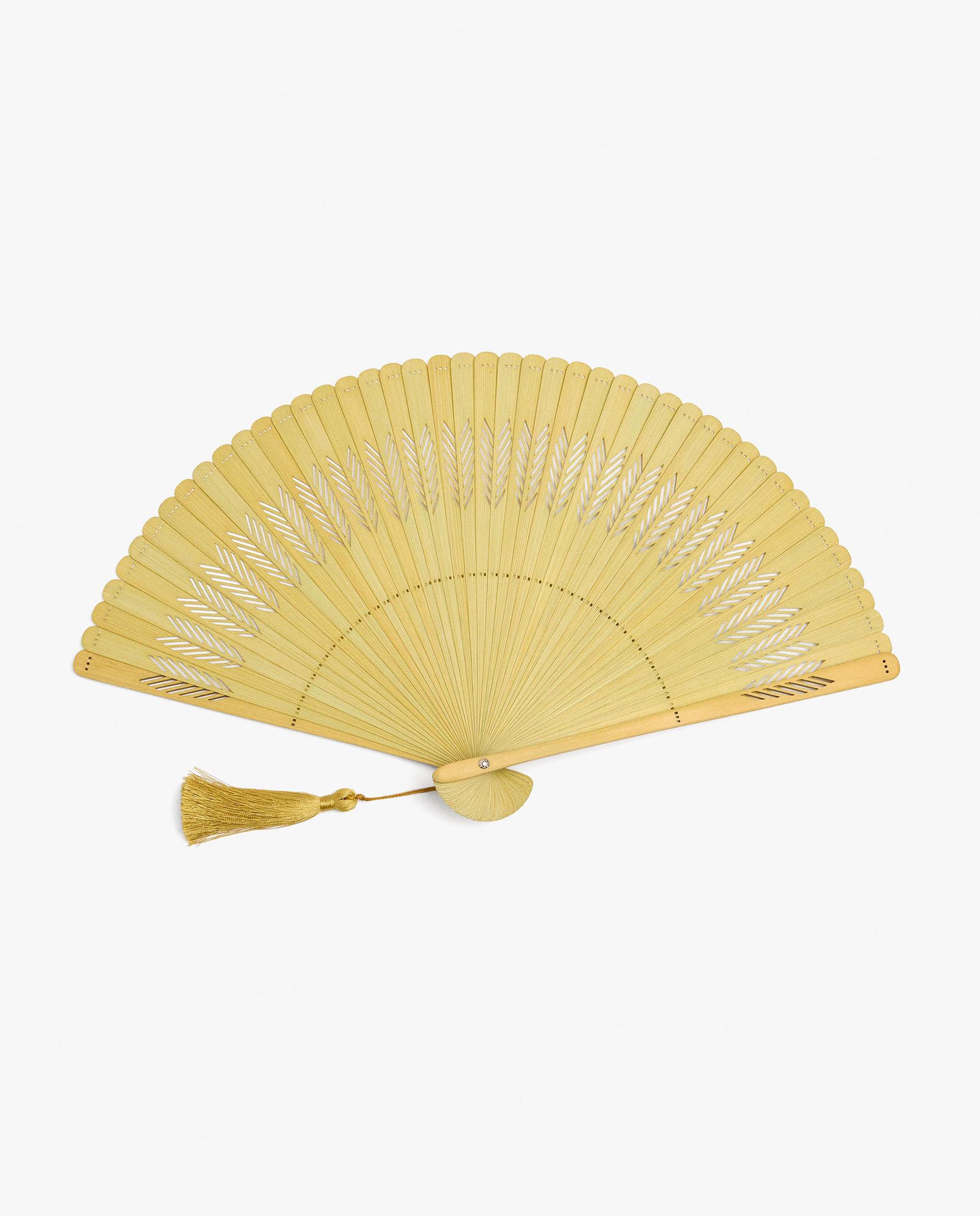 Imagen 0 de Abanico de bambú con perforaciones en liso Amarillo