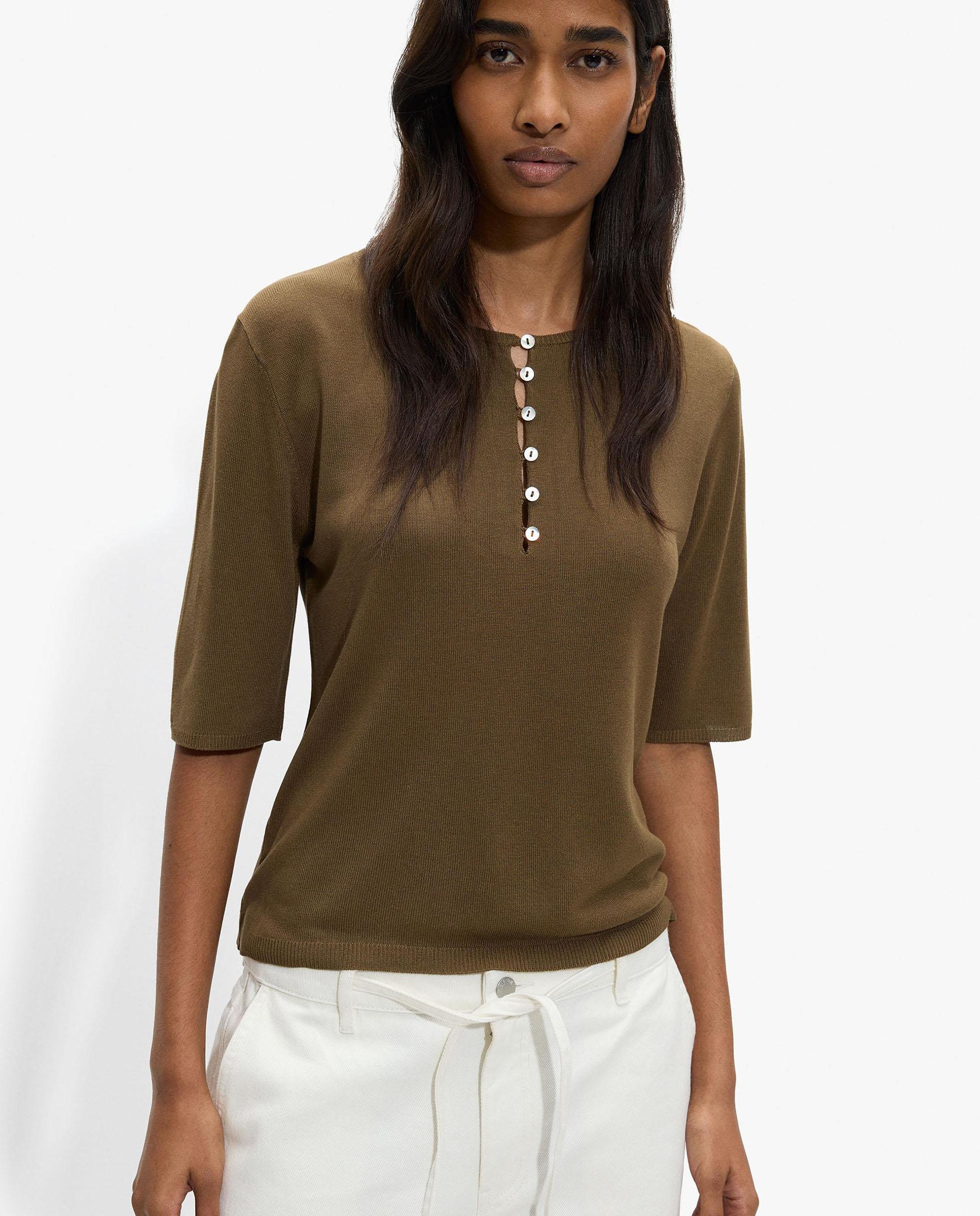 Parfois - Jersey de mujer 100% viscosa de punto con botones en la parte delantera.