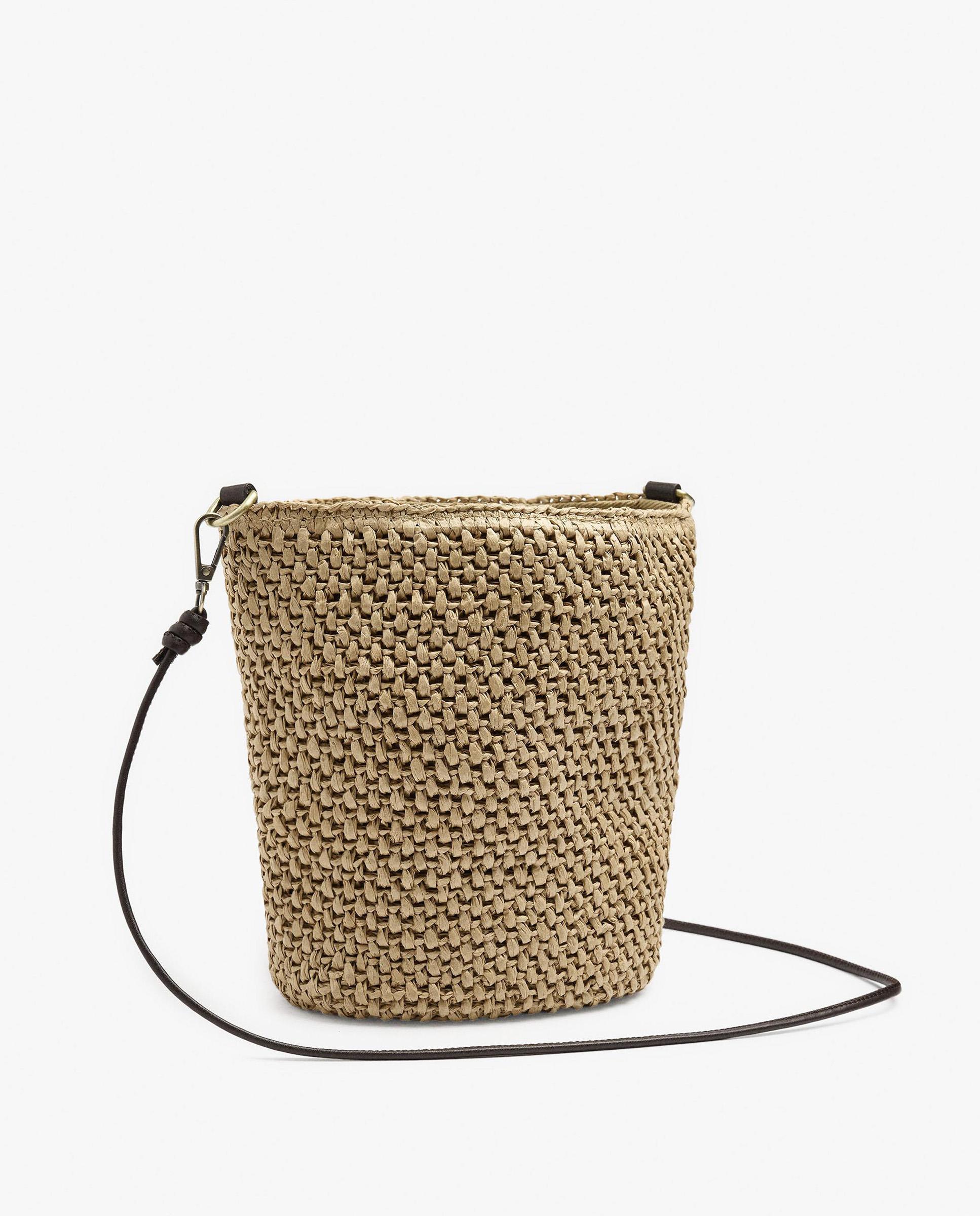 Bandolera de mujer efecto rafia trenzado con cierre de cuerda en liso - Parfois - Natural Natural-4