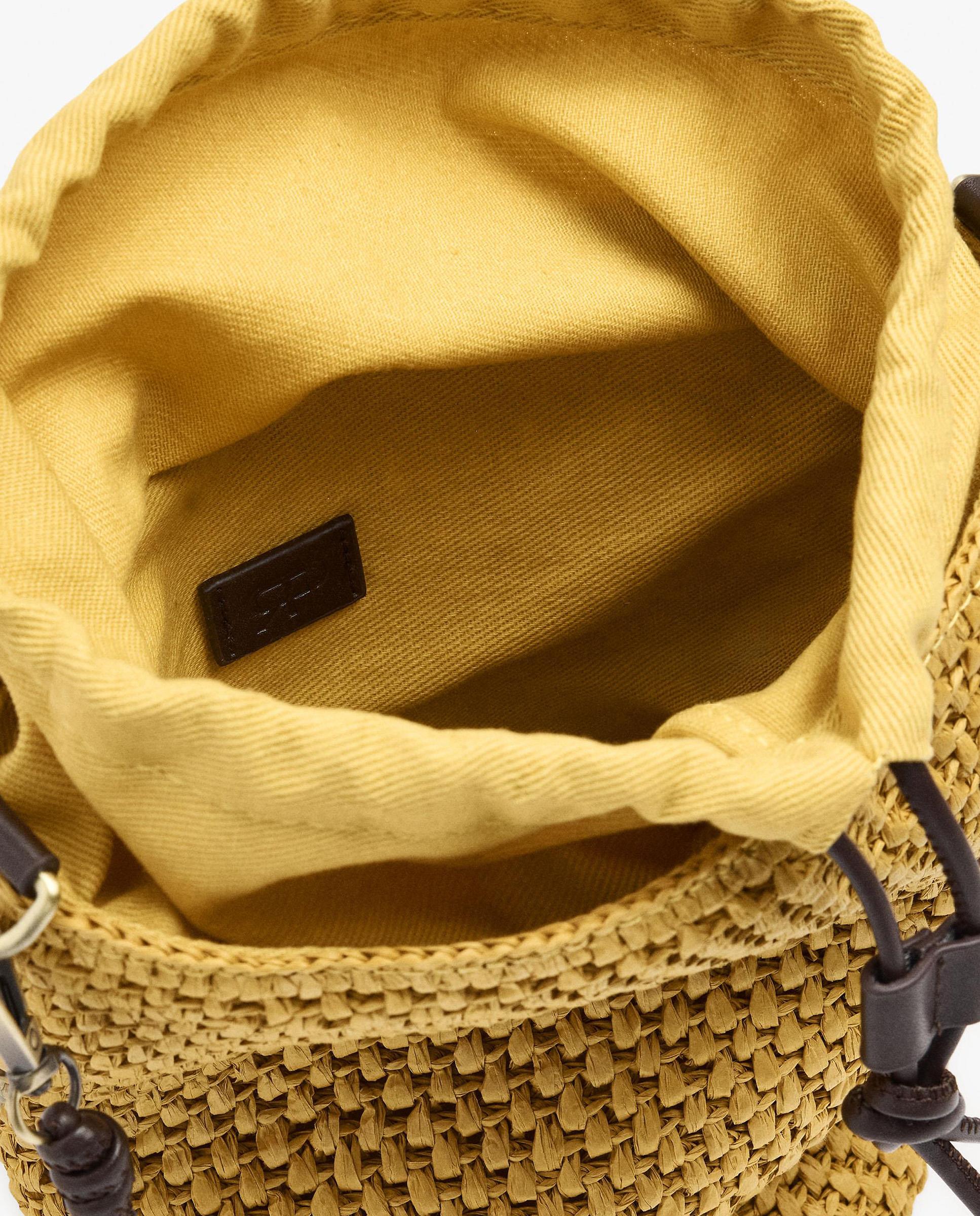 Bandolera de mujer efecto rafia trenzado con cierre de cuerda en liso - Parfois - Amarillo Amarillo-5