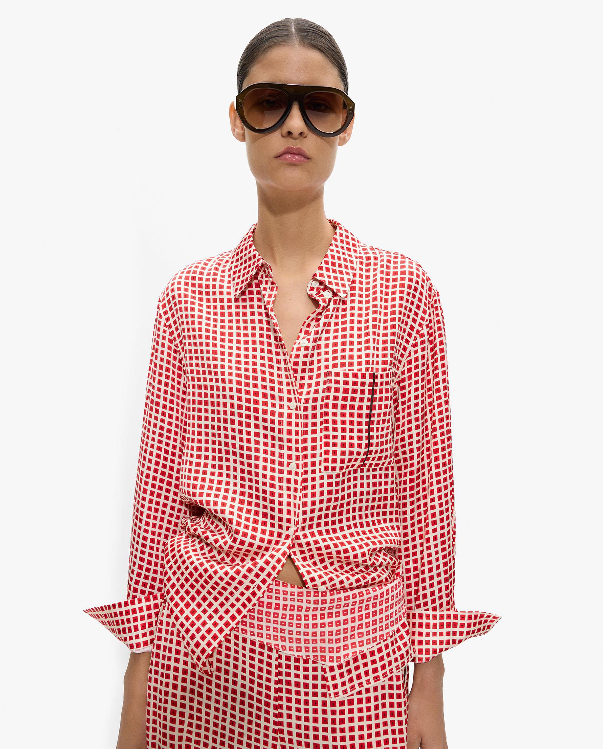 Parfois - Camisa de mujer 100% viscosa de manga larga con estampado de cuadros.
