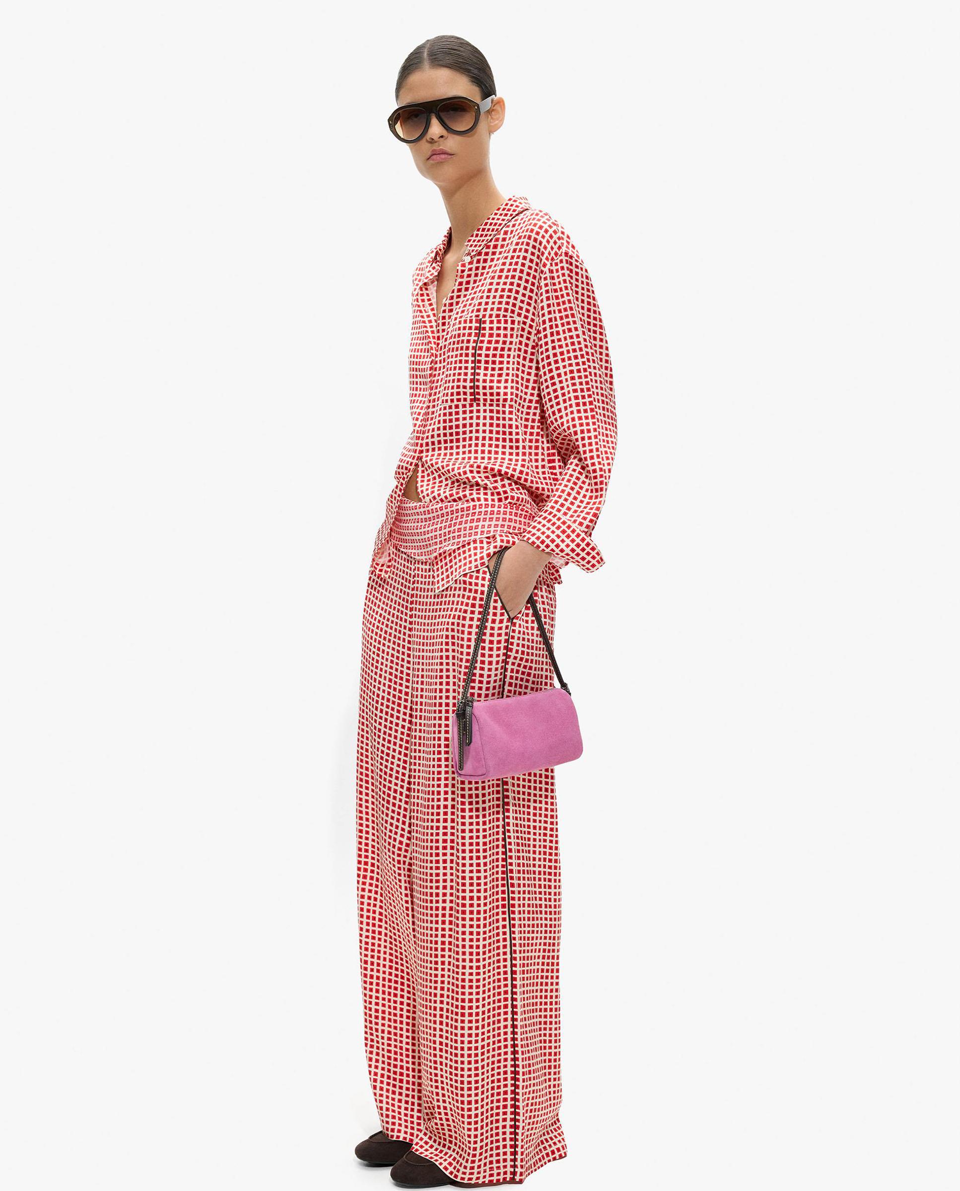 Parfois - Pantalones anchos de mujer 100% viscosa con cintura elástica y estampado de cuadros.