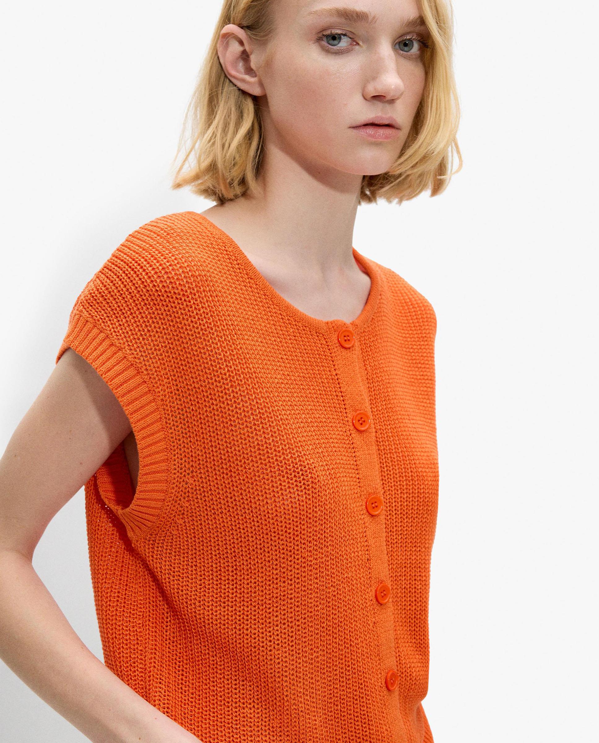 Chaleco de mujer de punto con botones - Parfois - Naranja Naranja-1
