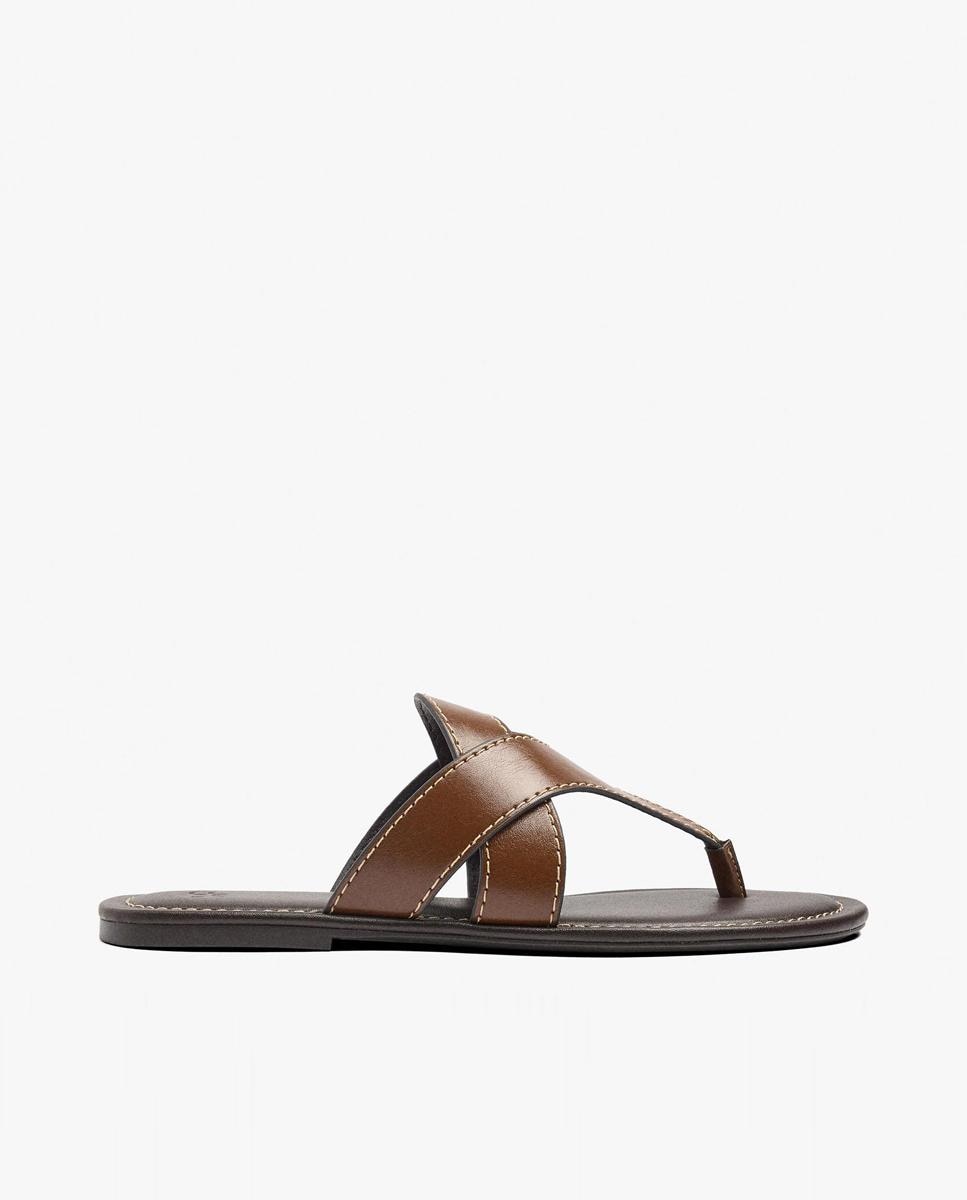 Sandalias de dedo de mujer con tiras cruzadas en liso - Parfois - Camel Camel-1