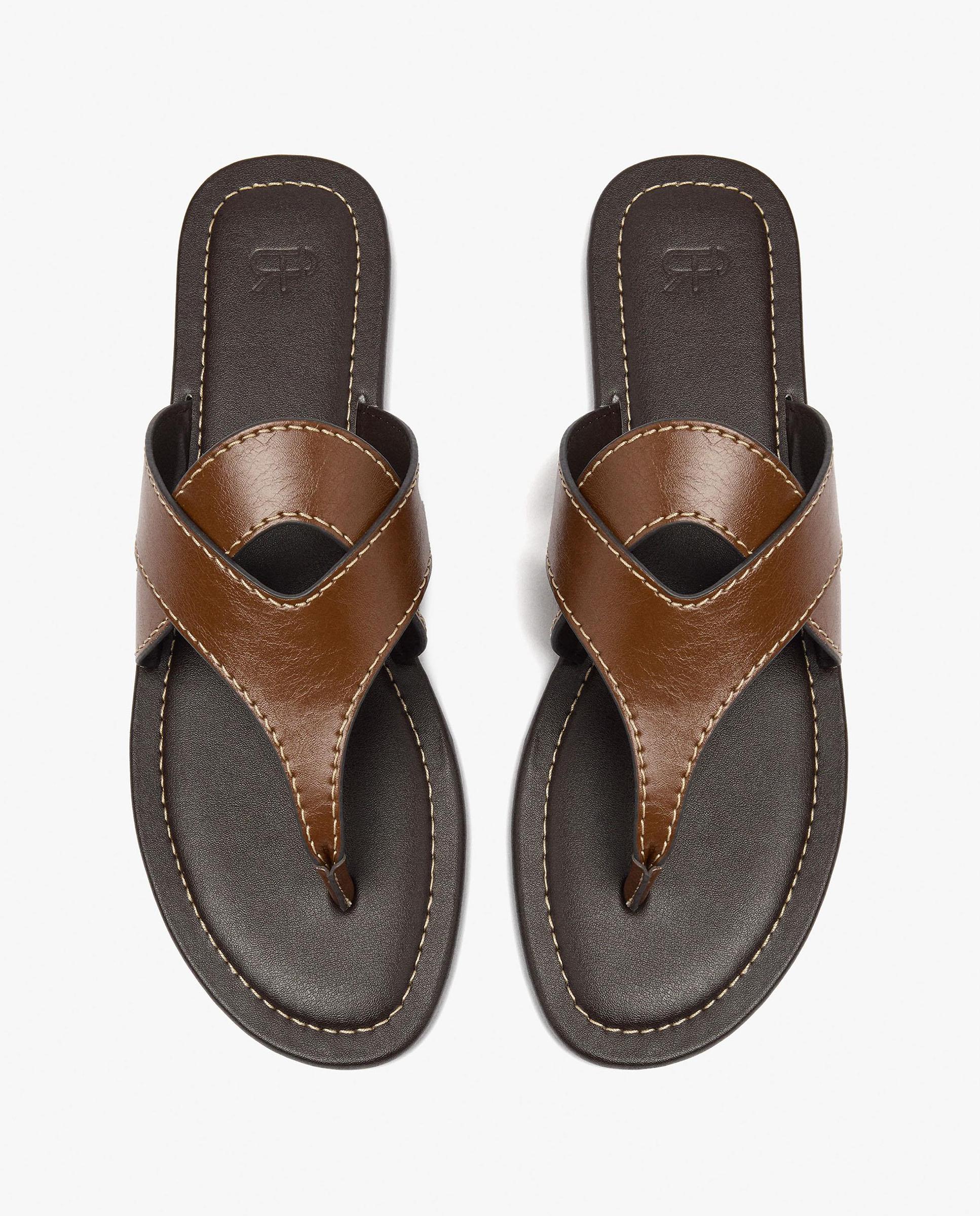 Sandalias de dedo de mujer con tiras cruzadas en liso - Parfois - Camel Camel-3
