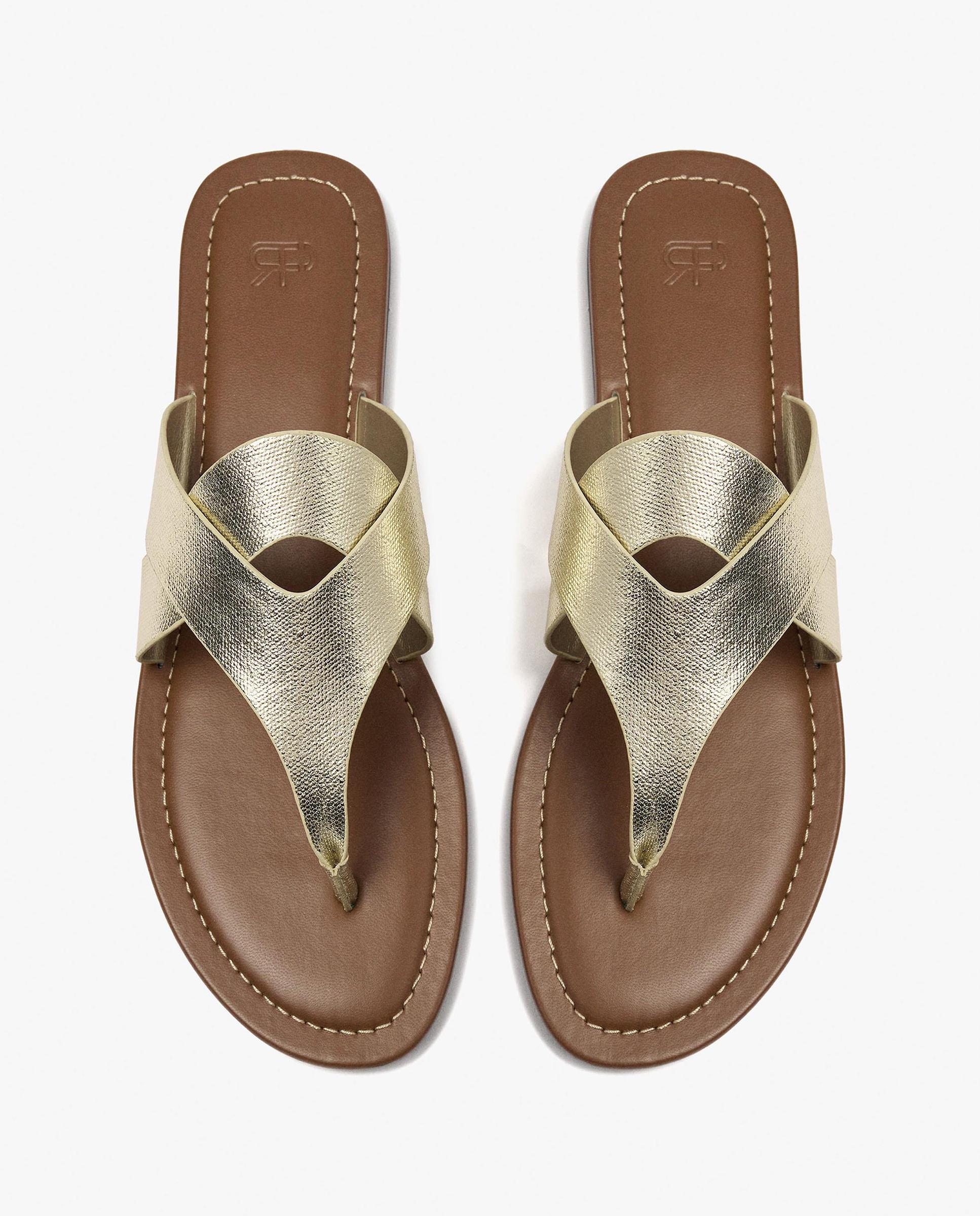 Sandalias de dedo de mujer con tiras cruzadas en liso - Parfois - Oro Oro-3
