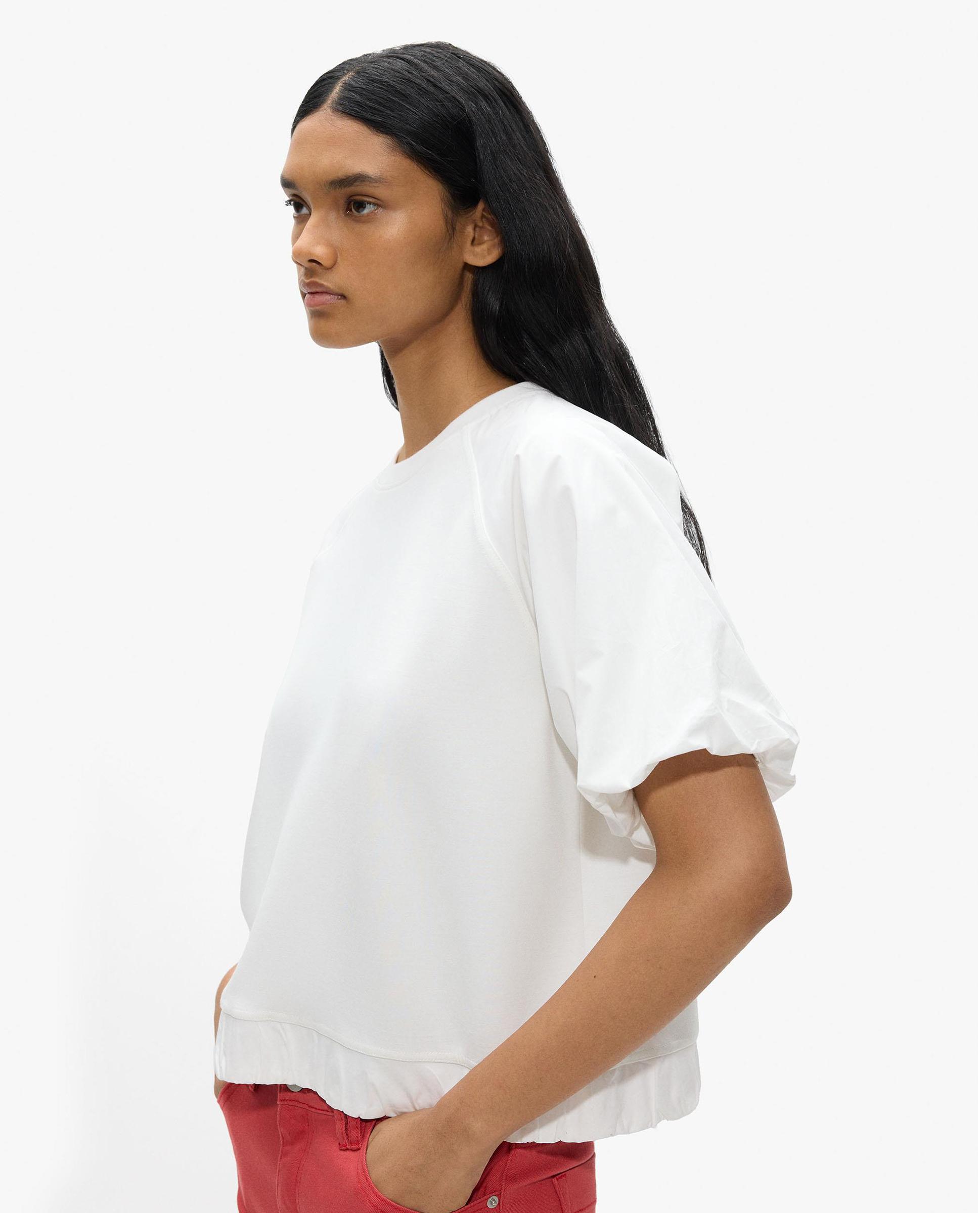 Parfois - Camiseta de mujer de manga corta con mangas abullonadas.