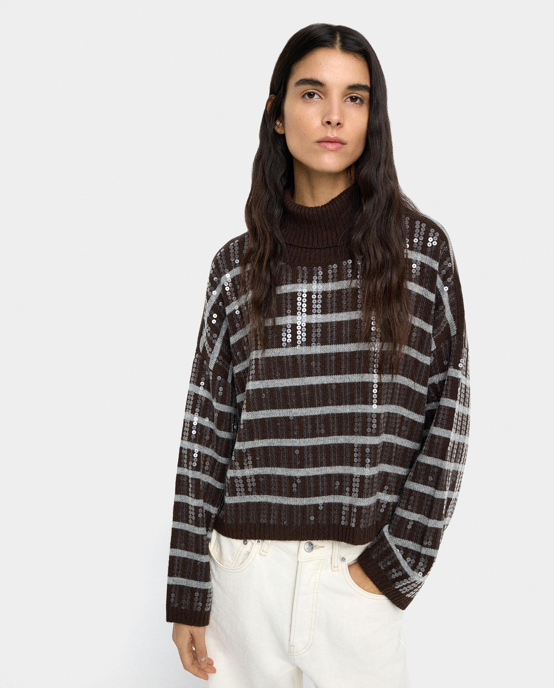 Parfois - Jersey de mujer de punto con cuello alto y lentejuelas.