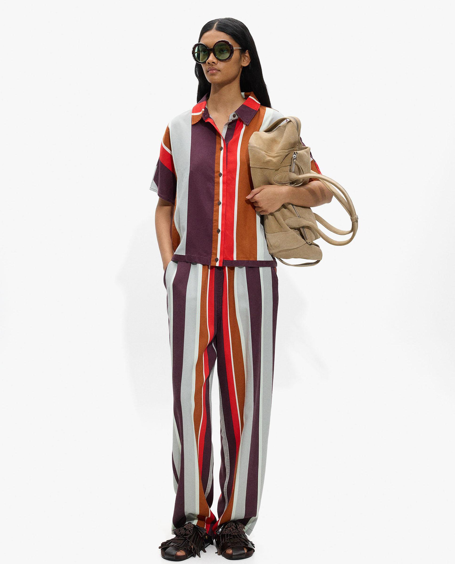 Parfois - Pantalones rectos de mujer 100% liocel con cintura elástica y estampado de rayas.