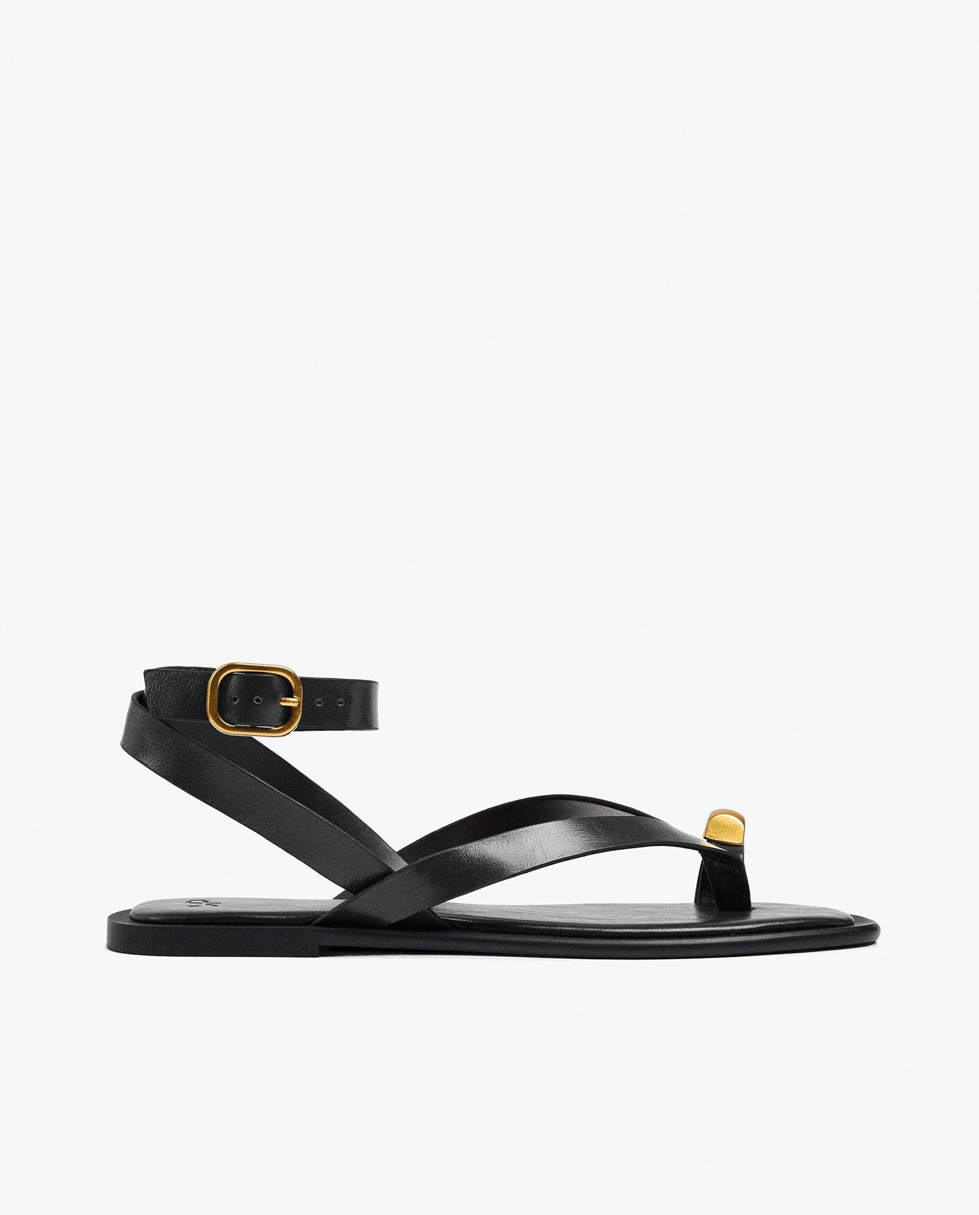 Sandalias de dedo de mujer de piel con cierre de hebilla - Parfois - Negro Negro-1