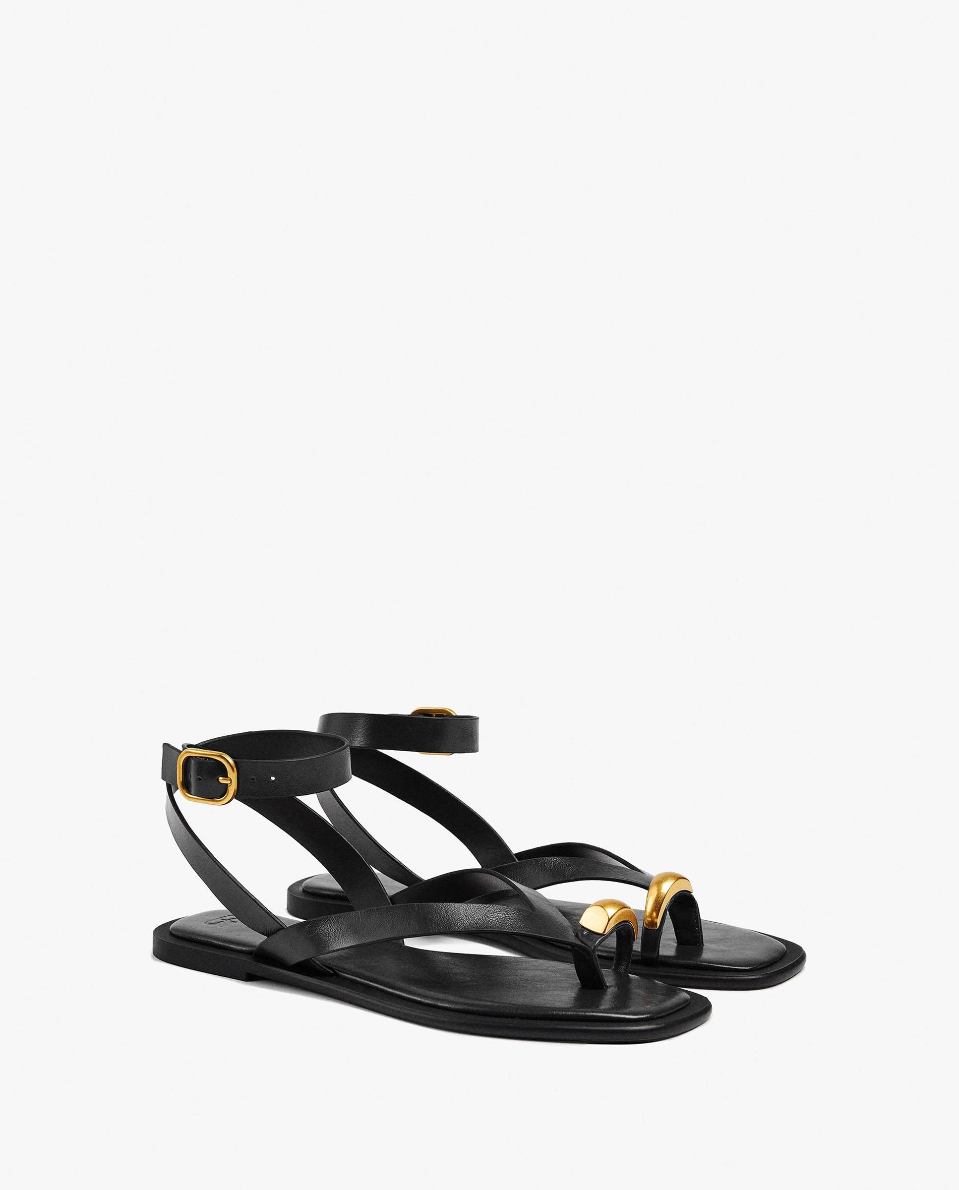 Sandalias de dedo de mujer de piel con cierre de hebilla - Parfois - Negro Negro-2