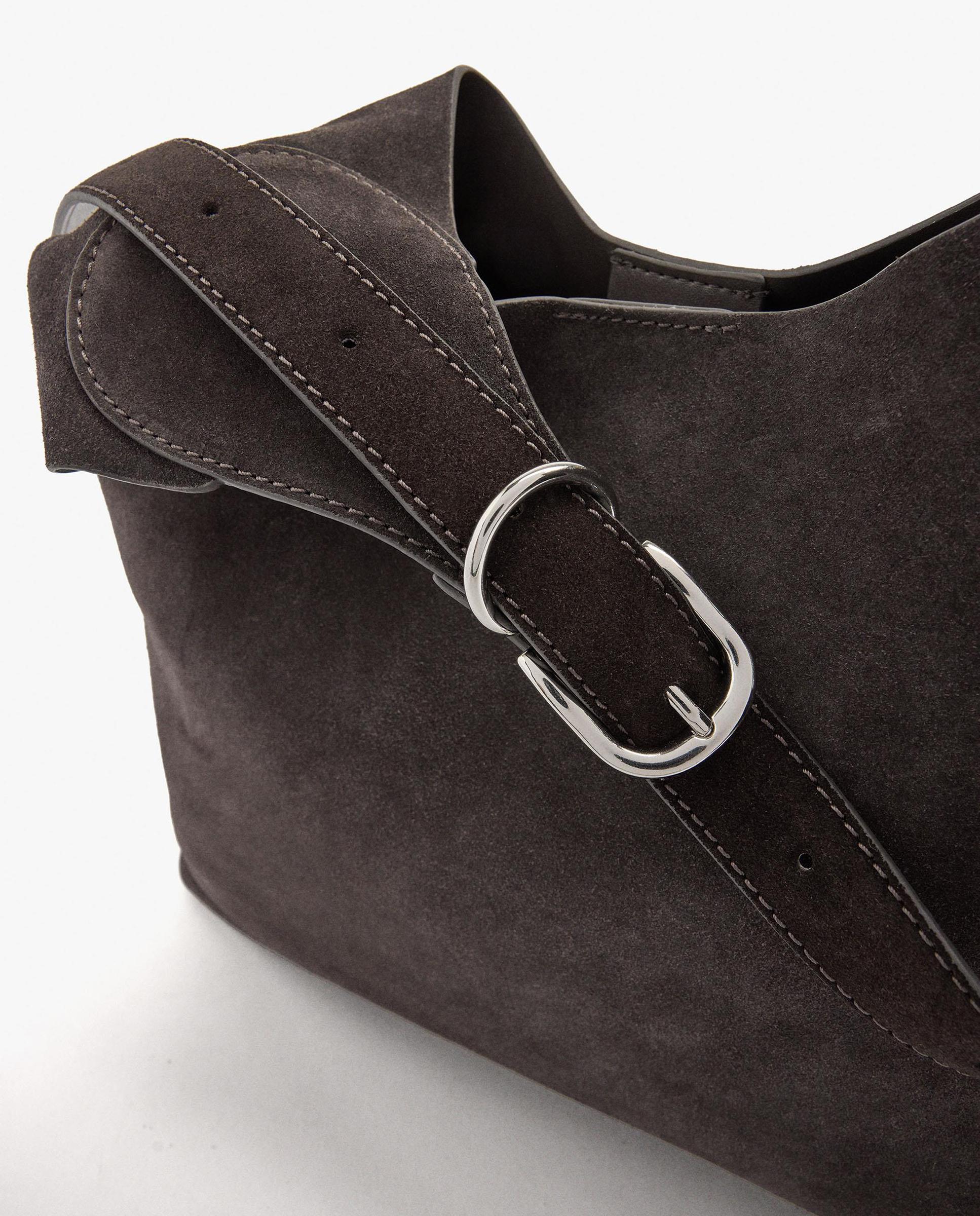 Bolso de hombro de piel con cierre imantado en liso - Parfois - Marrón oscuro Marrón oscuro-3