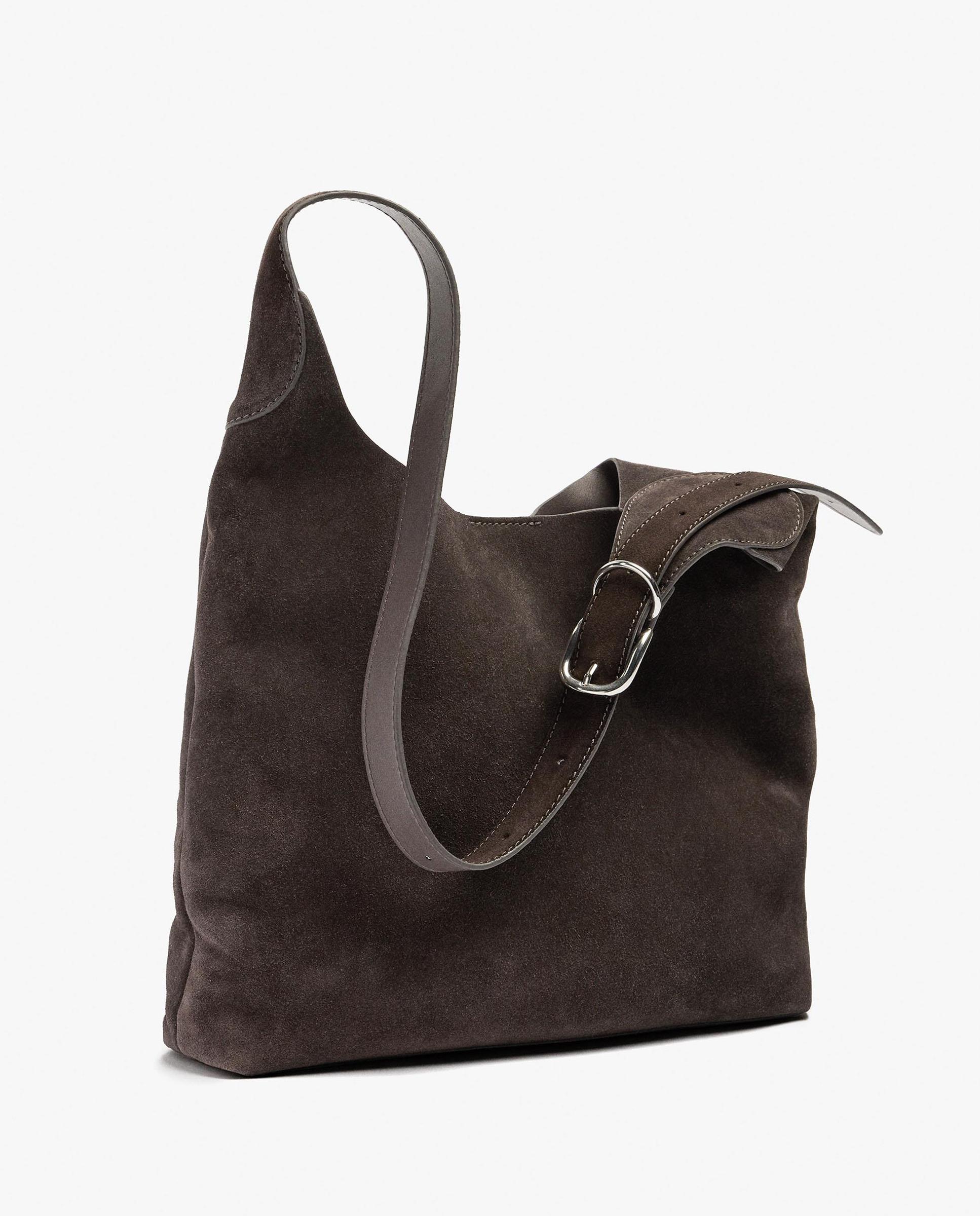 Bolso de hombro de piel con cierre imantado en liso - Parfois - Marrón oscuro Marrón oscuro-2