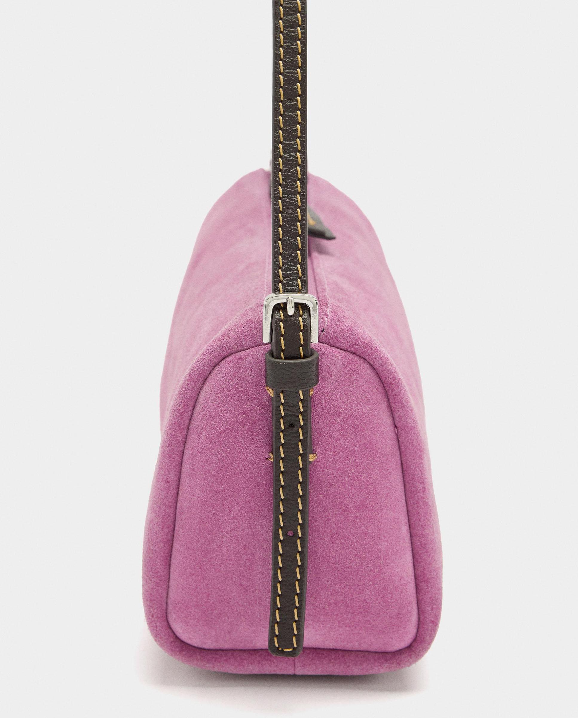 Bandolera de mujer de piel con cierre de cremallera en liso - Parfois - Rosa Rosa-3