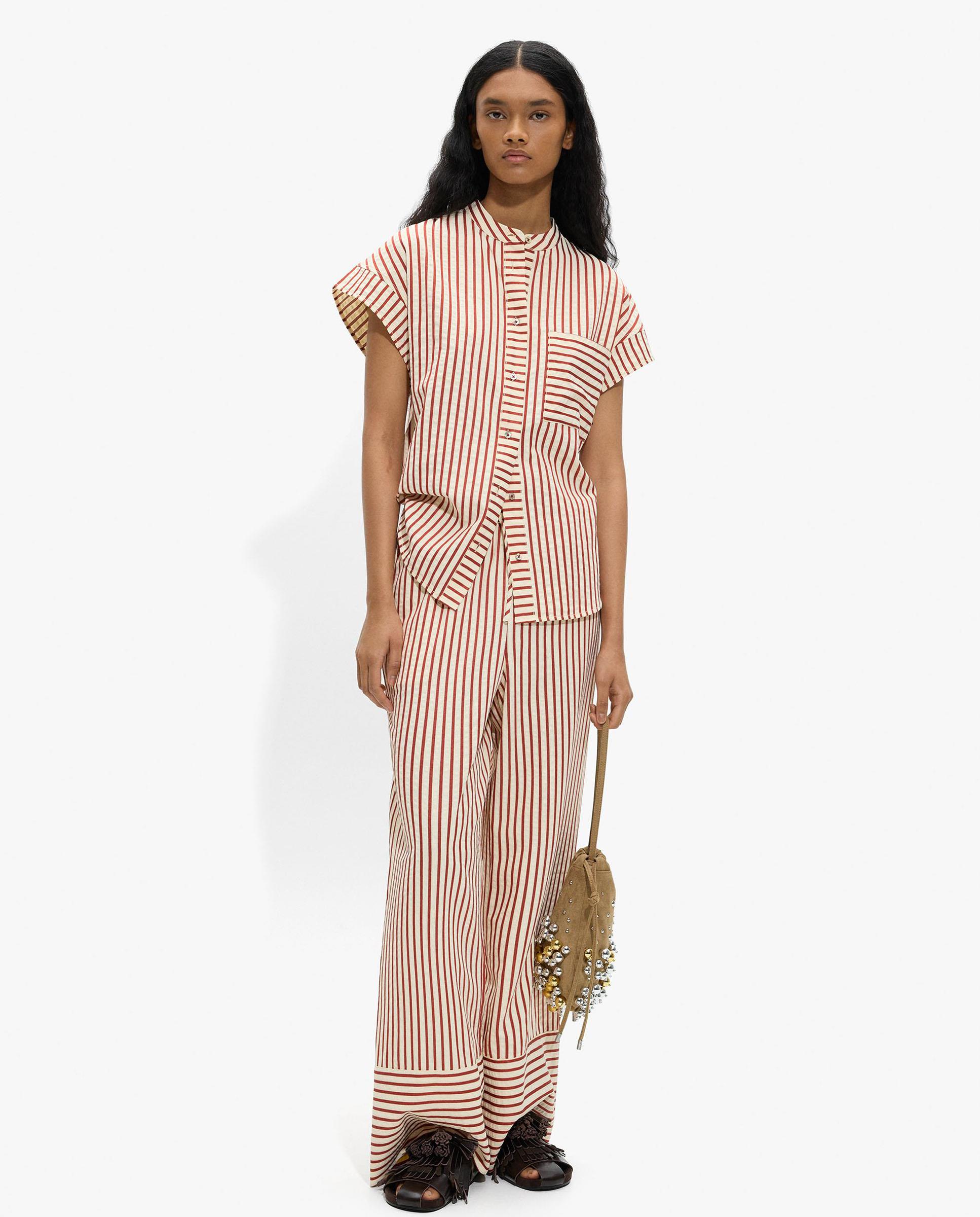 Parfois - Pantalones anchos de mujer con cordón ajustable y estampado de rayas.