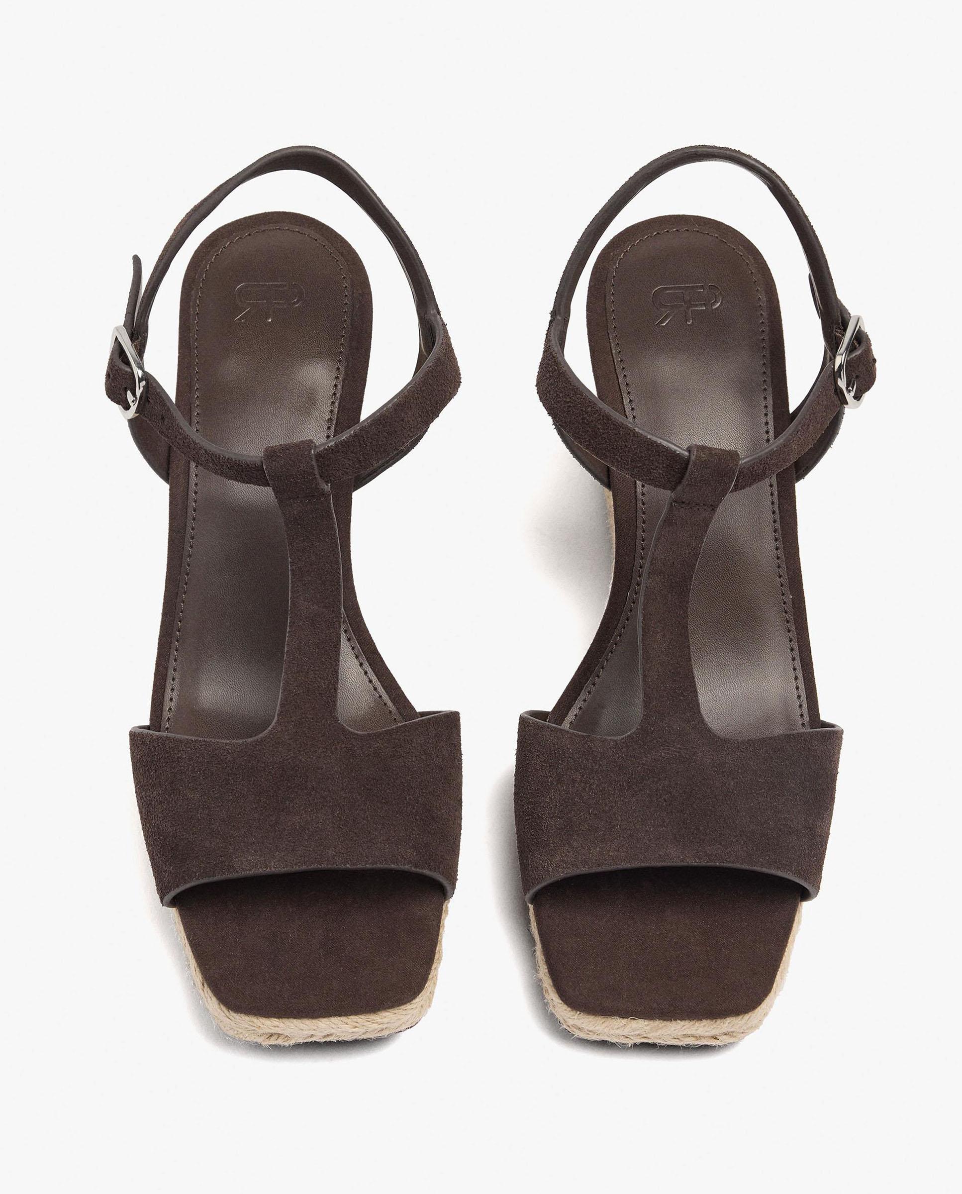Sandalias de cuña de mujer de piel con cierre de hebilla en liso - Parfois - Marrón oscuro Marrón oscuro-3