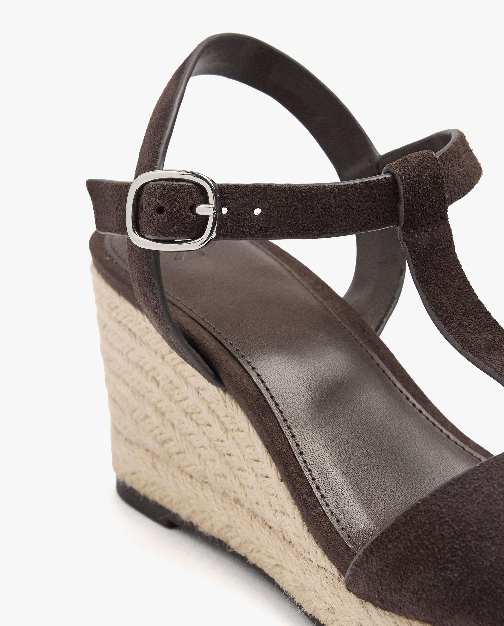 Sandalias de cuña de mujer de piel con cierre de hebilla en liso - Parfois - Marrón oscuro Marrón oscuro-5