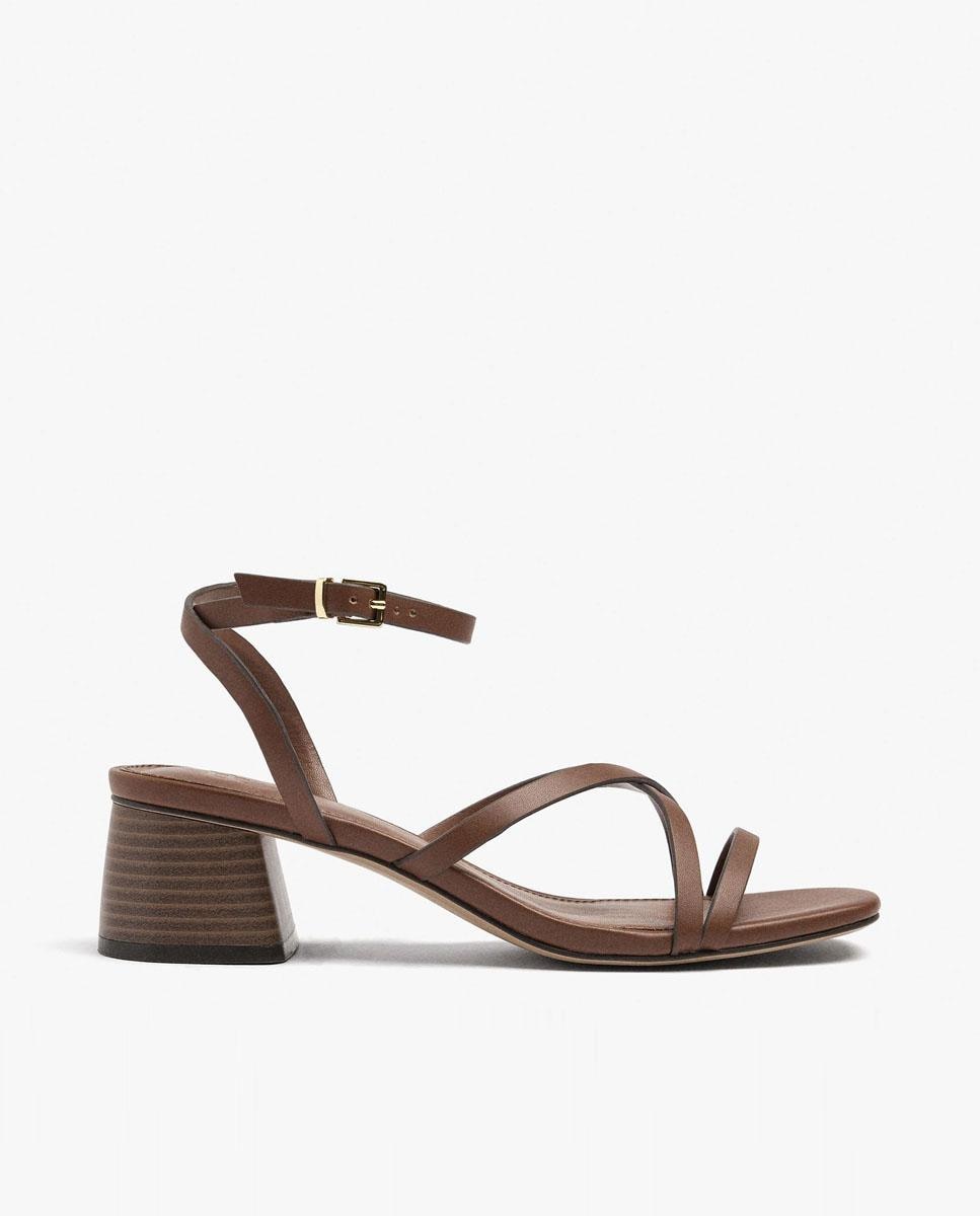 Sandalias de tacón de mujer con tiras cruzadas y cierre de hebilla - Parfois - Camel Camel-1