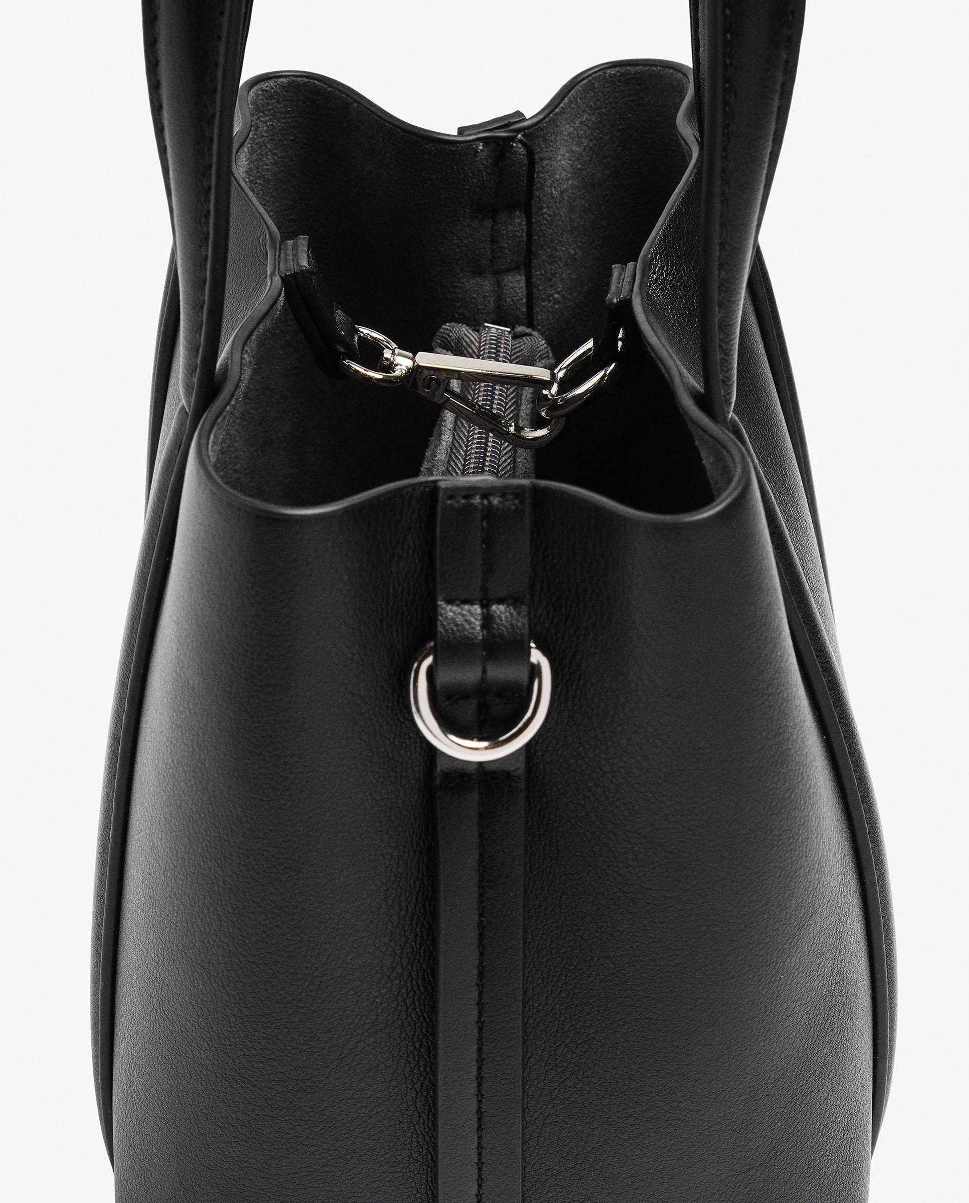 Bolso de mano estilo tote convertible a bandolera con cierre de cremallera en liso - Parfois - Negro Negro-3