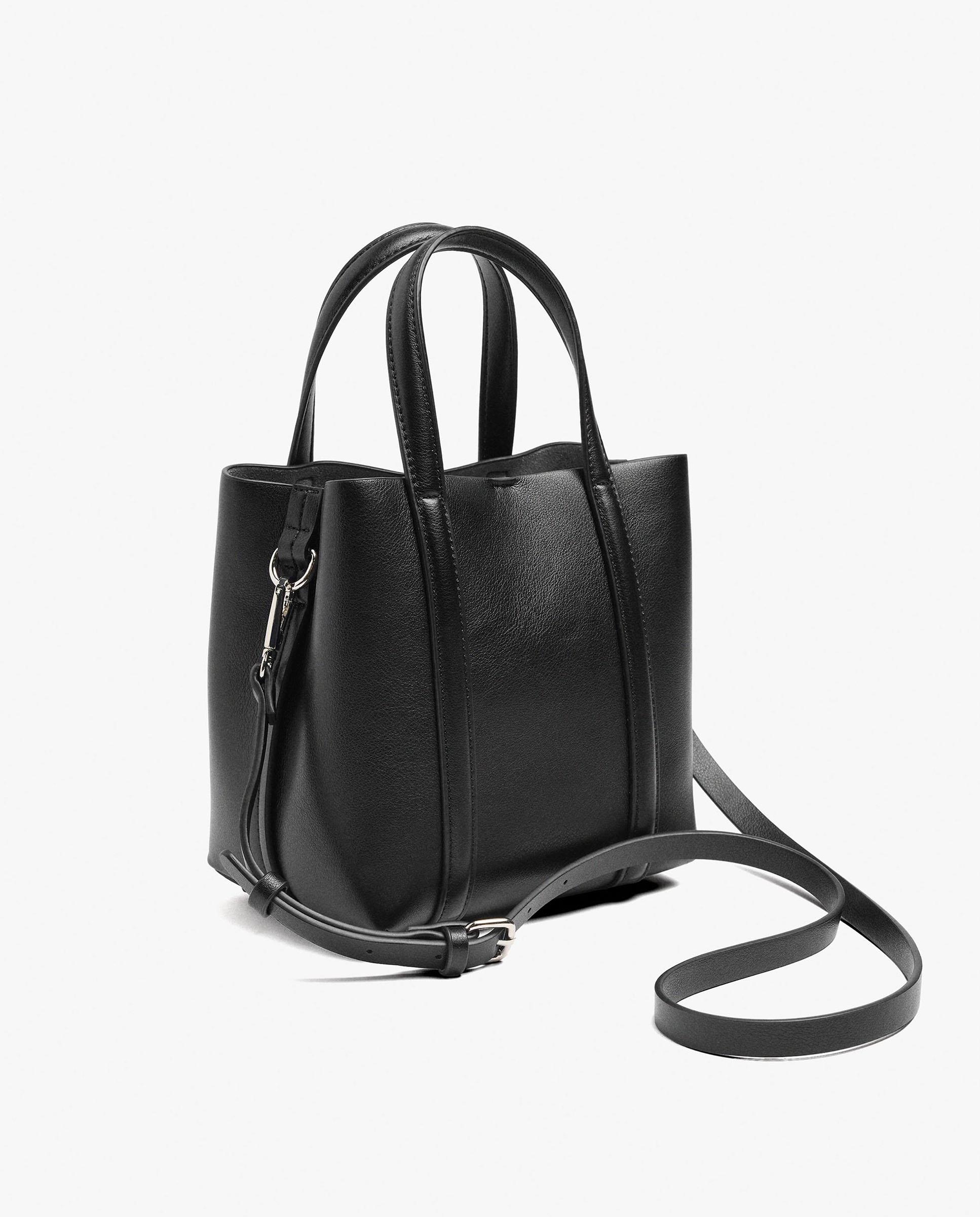 Bolso de mano estilo tote convertible a bandolera con cierre de cremallera en liso - Parfois - Negro Negro-2