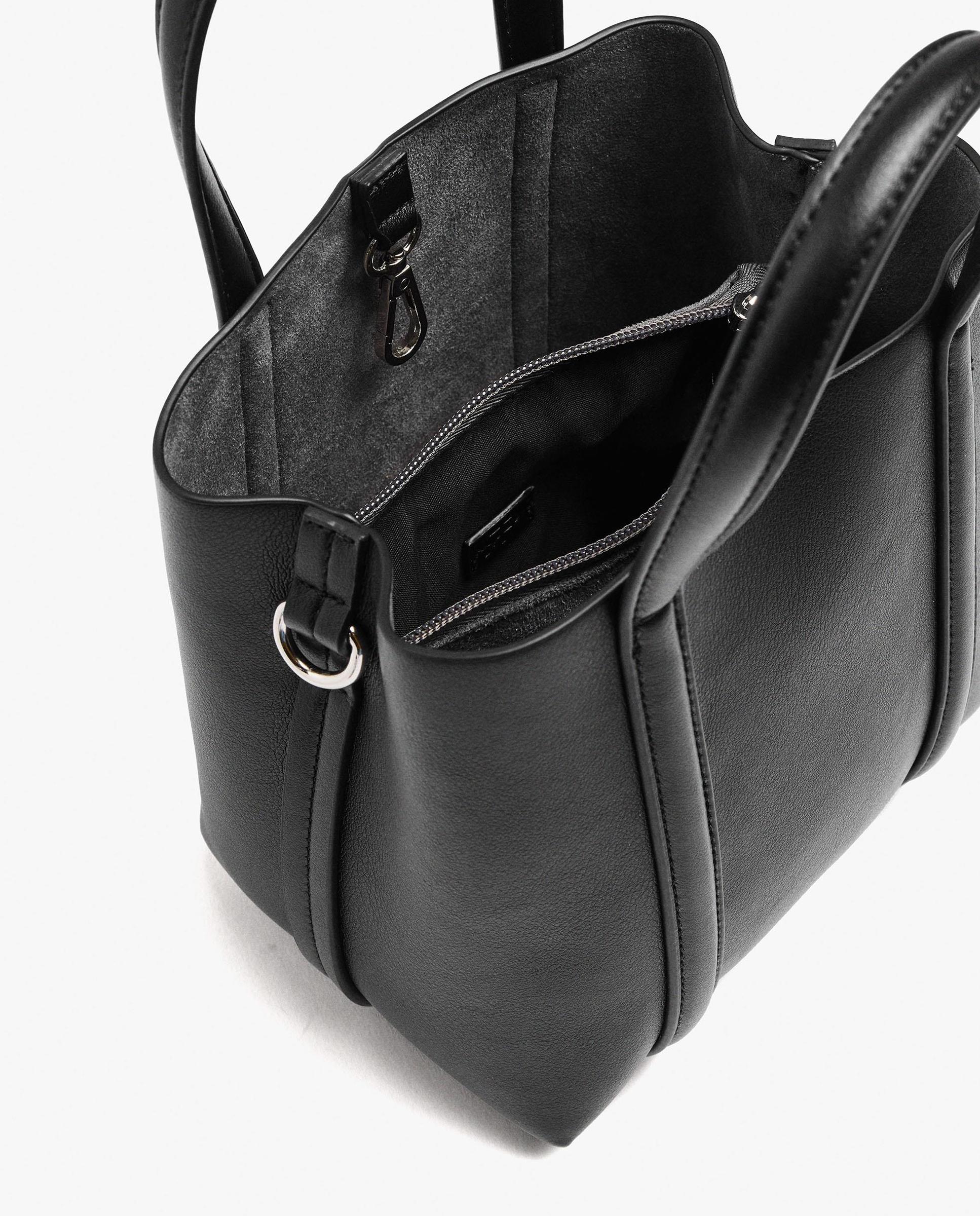 Bolso de mano estilo tote convertible a bandolera con cierre de cremallera en liso - Parfois - Negro Negro-4