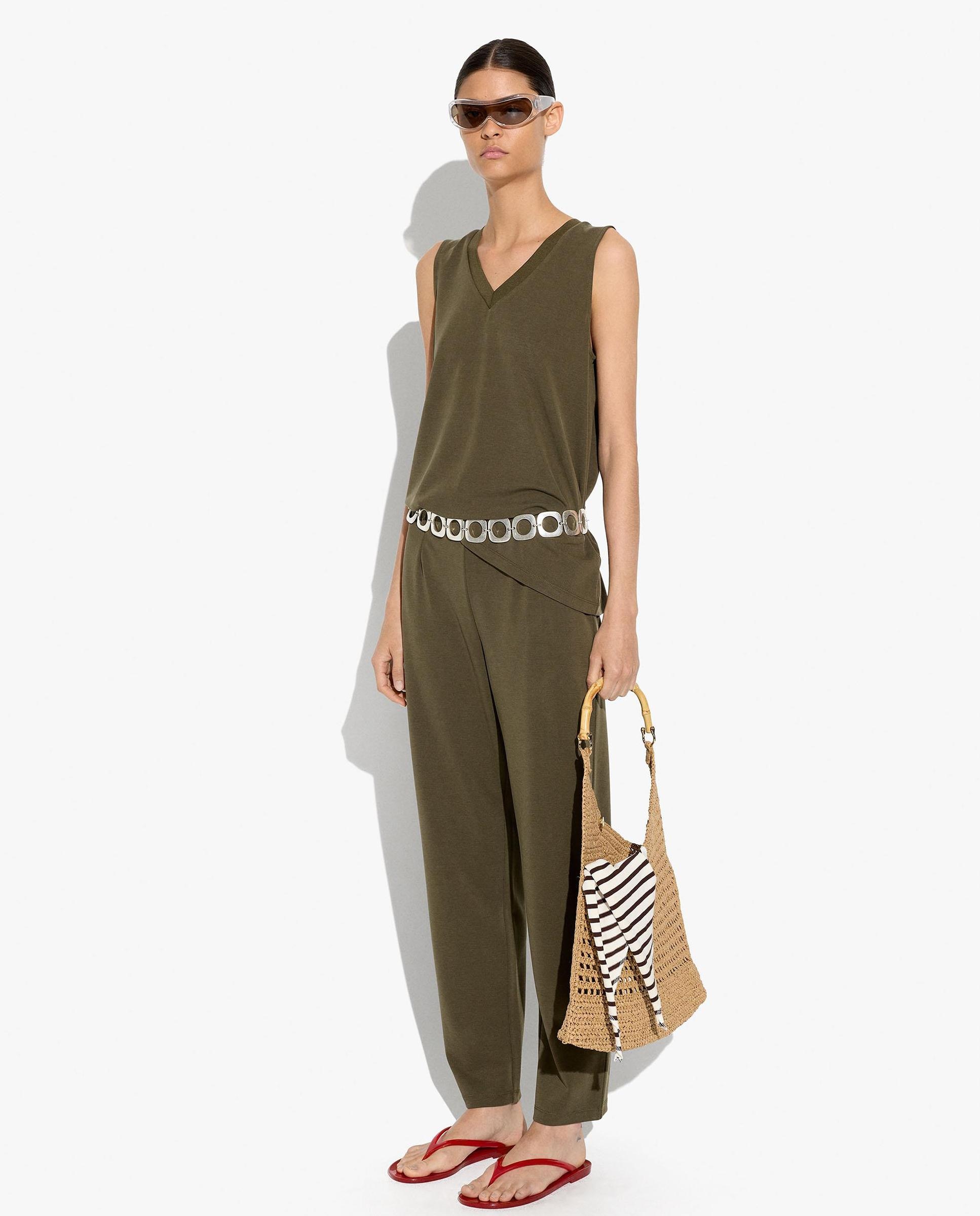 Parfois - Pantalones rectos de mujer de punto con cintura elástica en liso.