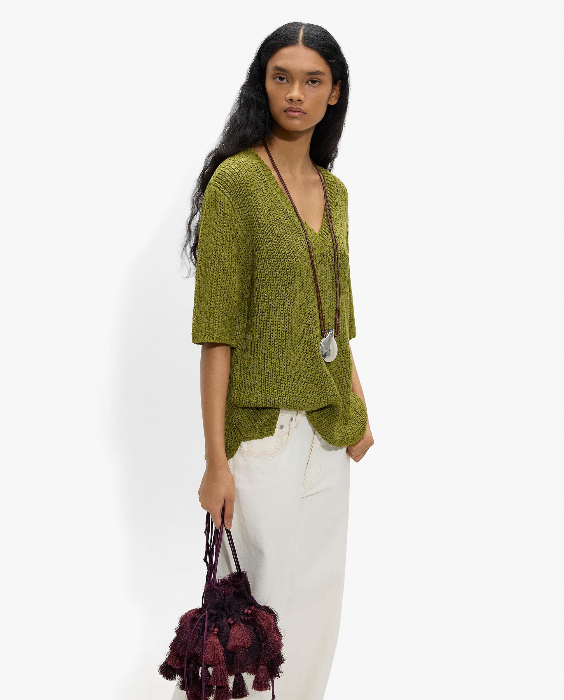 Parfois - Jersey de mujer de punto con cuello pico y manga corta.
