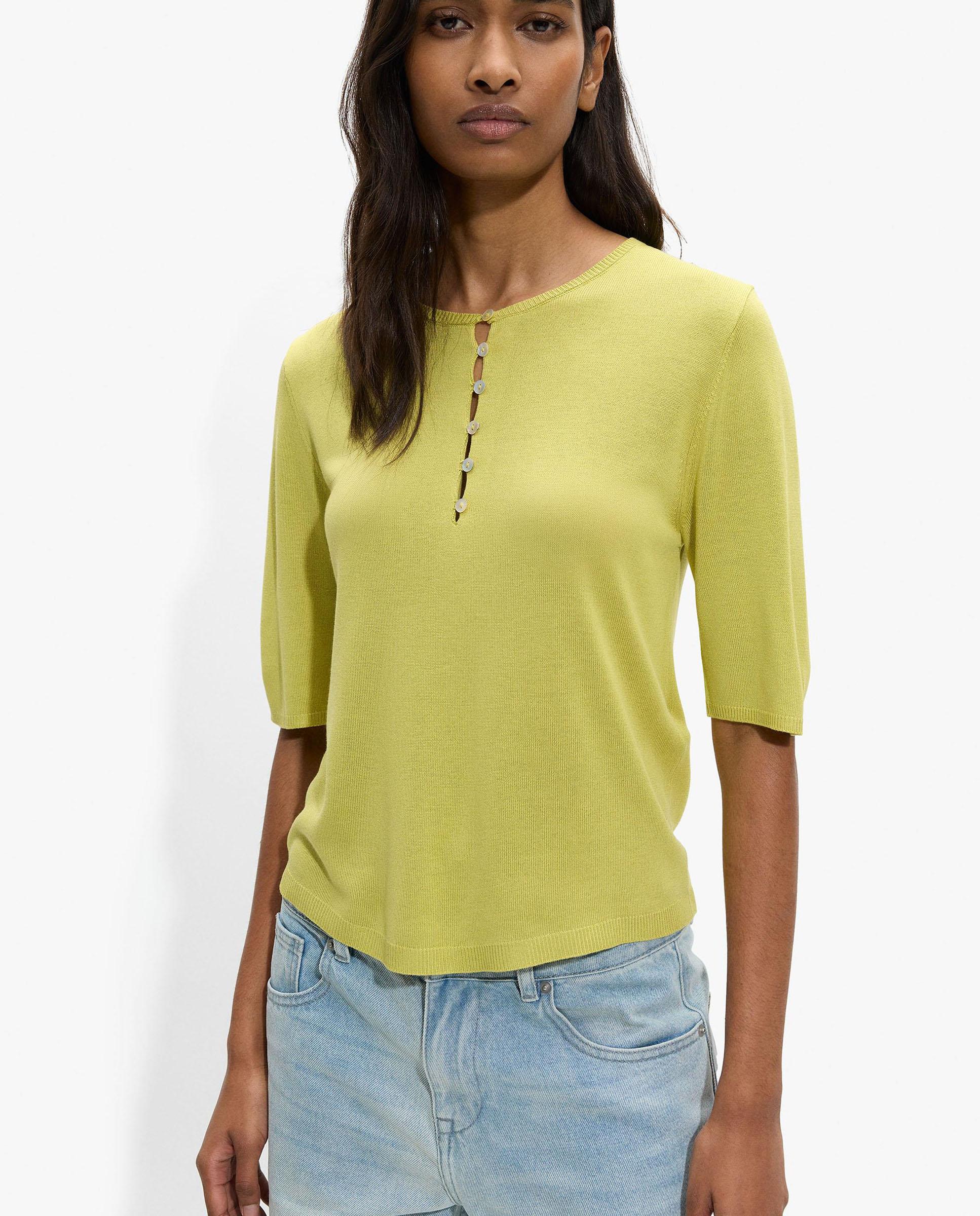 Jersey de mujer 100% viscosa de punto de manga corta con cuello pico - Parfois - Lima Lima-1