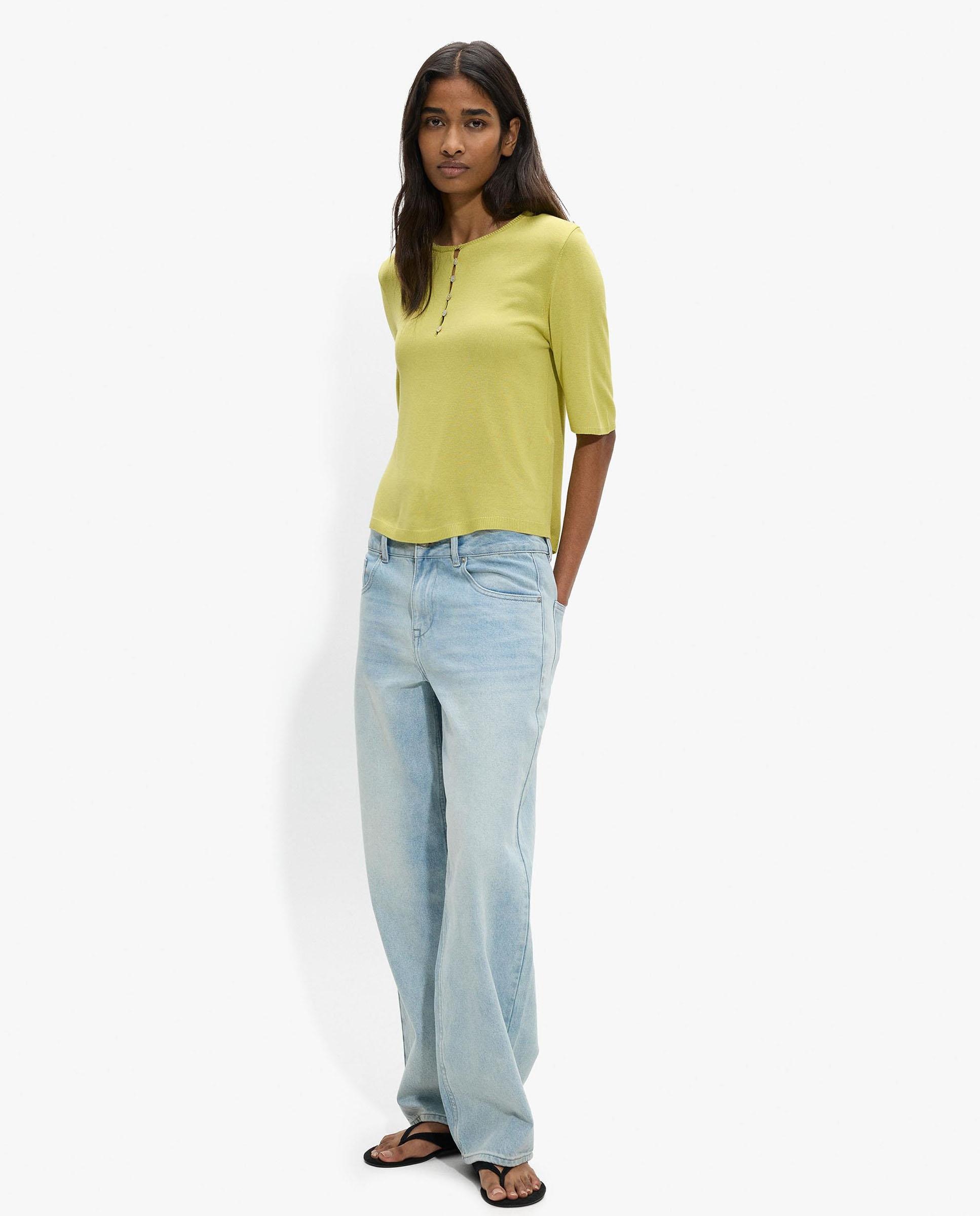 Jersey de mujer 100% viscosa de punto de manga corta con cuello pico - Parfois - Lima Lima-3