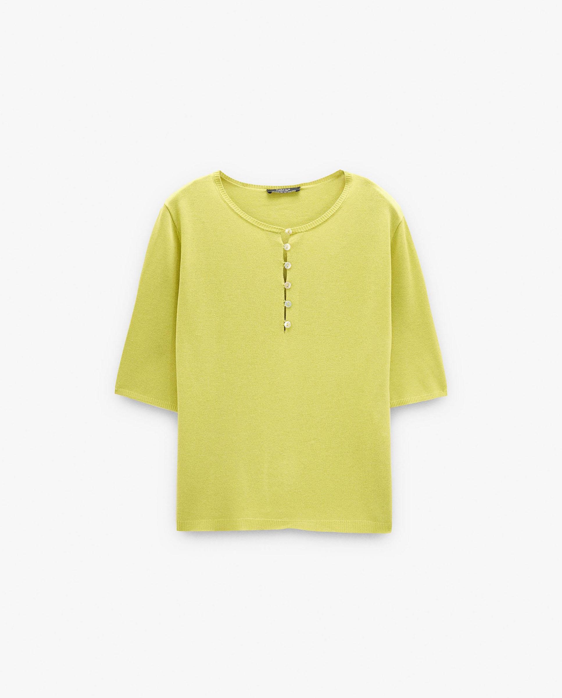 Jersey de mujer 100% viscosa de punto de manga corta con cuello pico - Parfois - Lima Lima-6