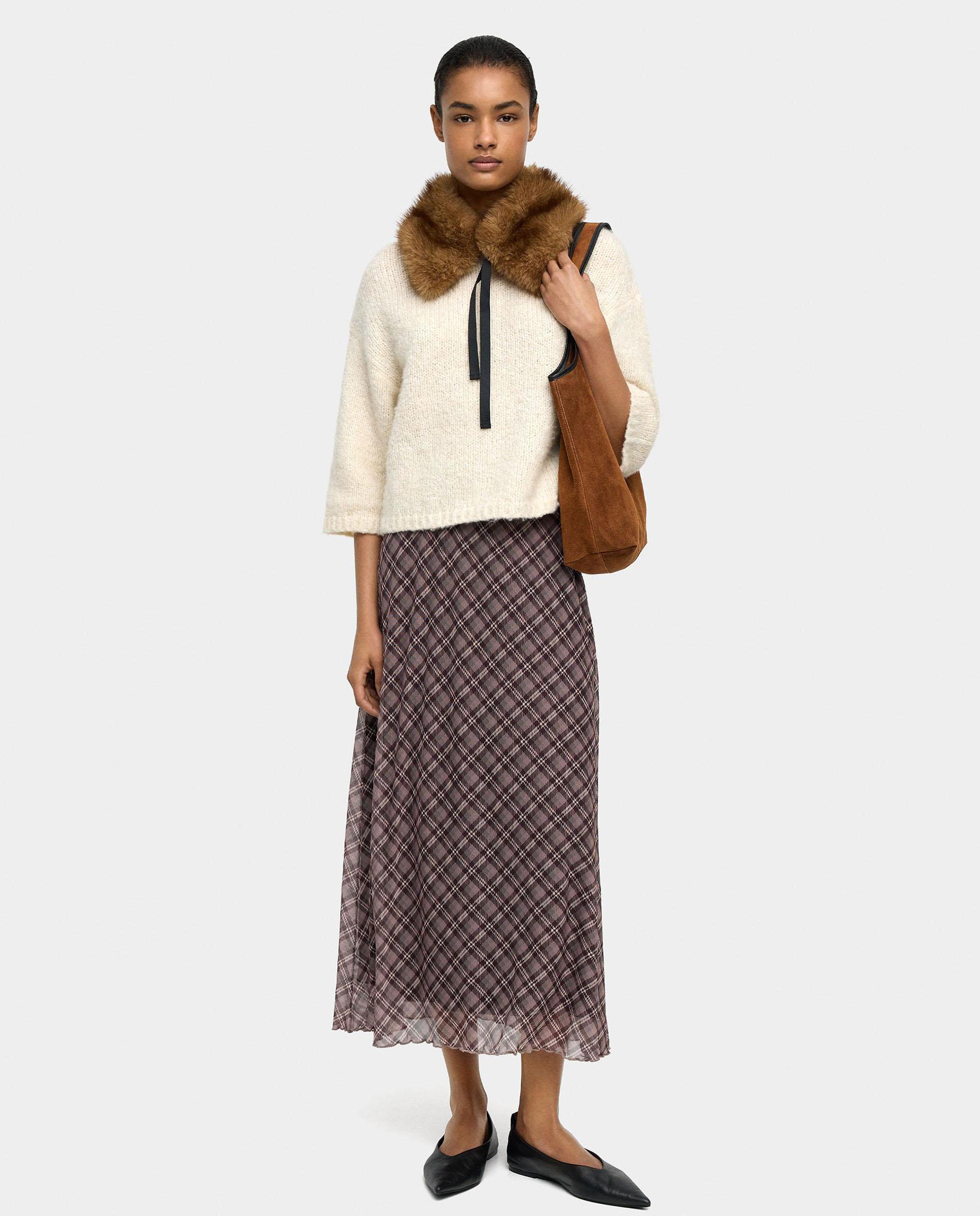 Parfois - Falda larga con volante y estampado vichy.