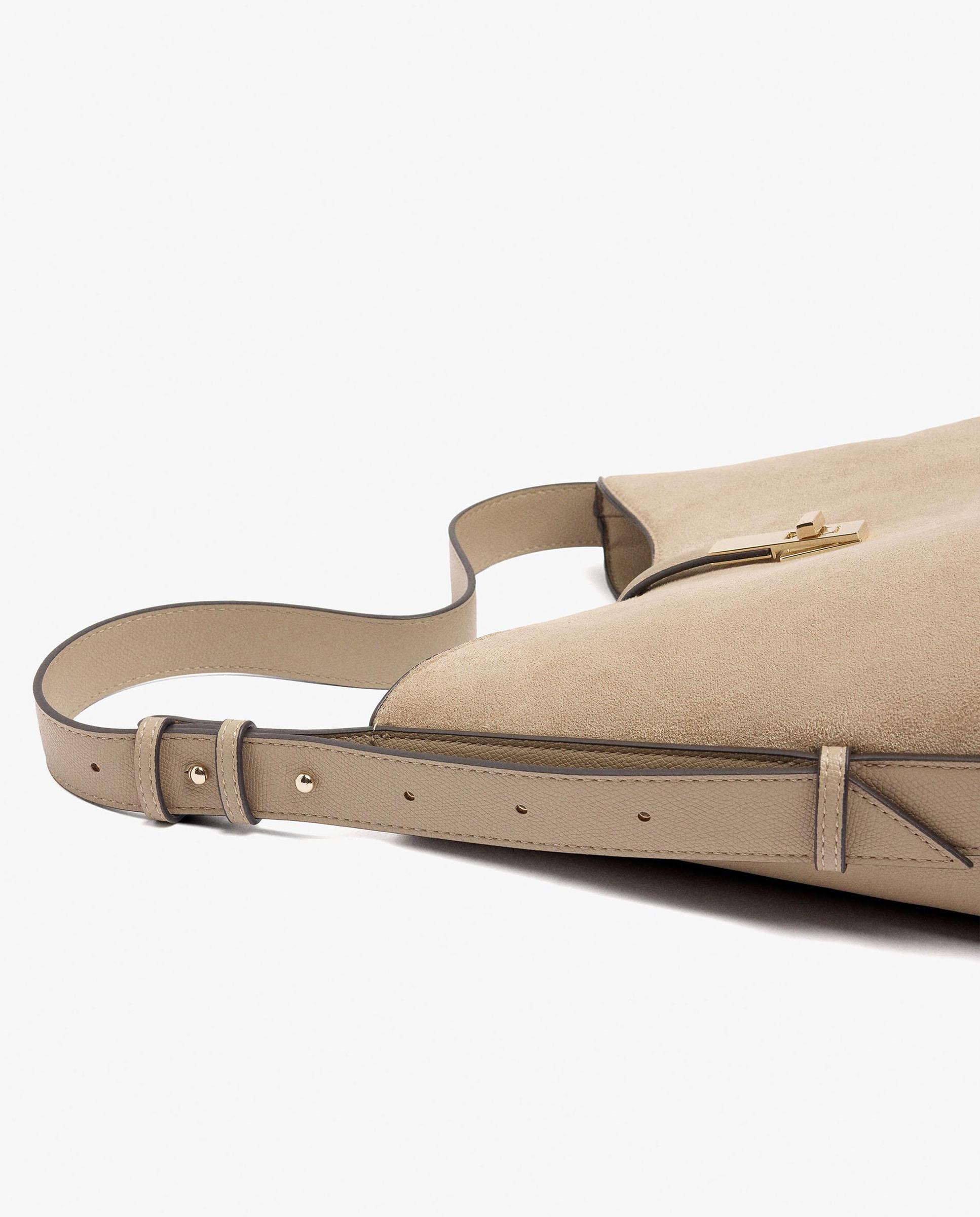 Bolso de hombro multiposición con neceser extraíble y cierre de botón en liso - Parfois - Topo Topo-2