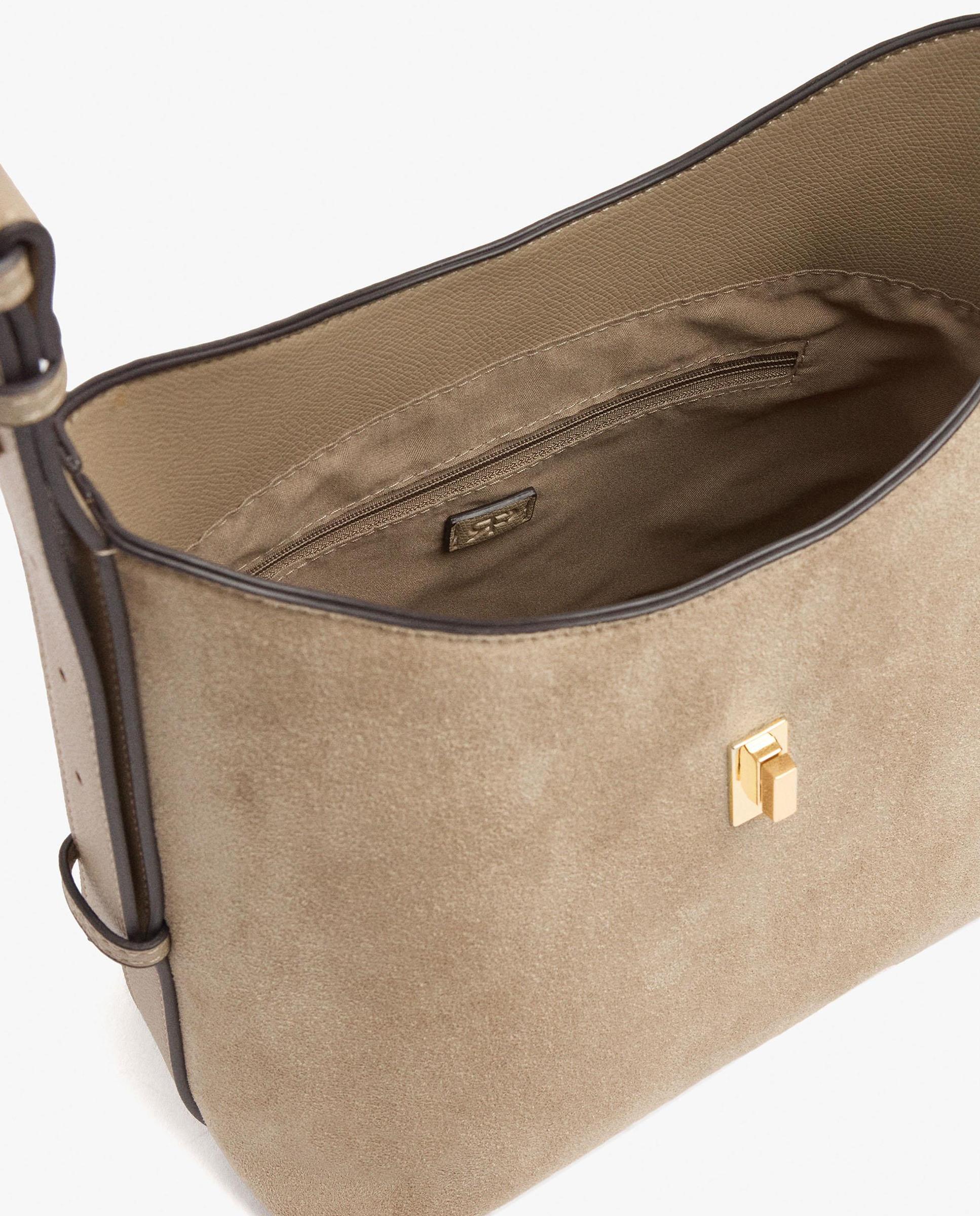 Bolso de hombro multiposición con neceser extraíble y cierre de botón en liso - Parfois - Topo Topo-5
