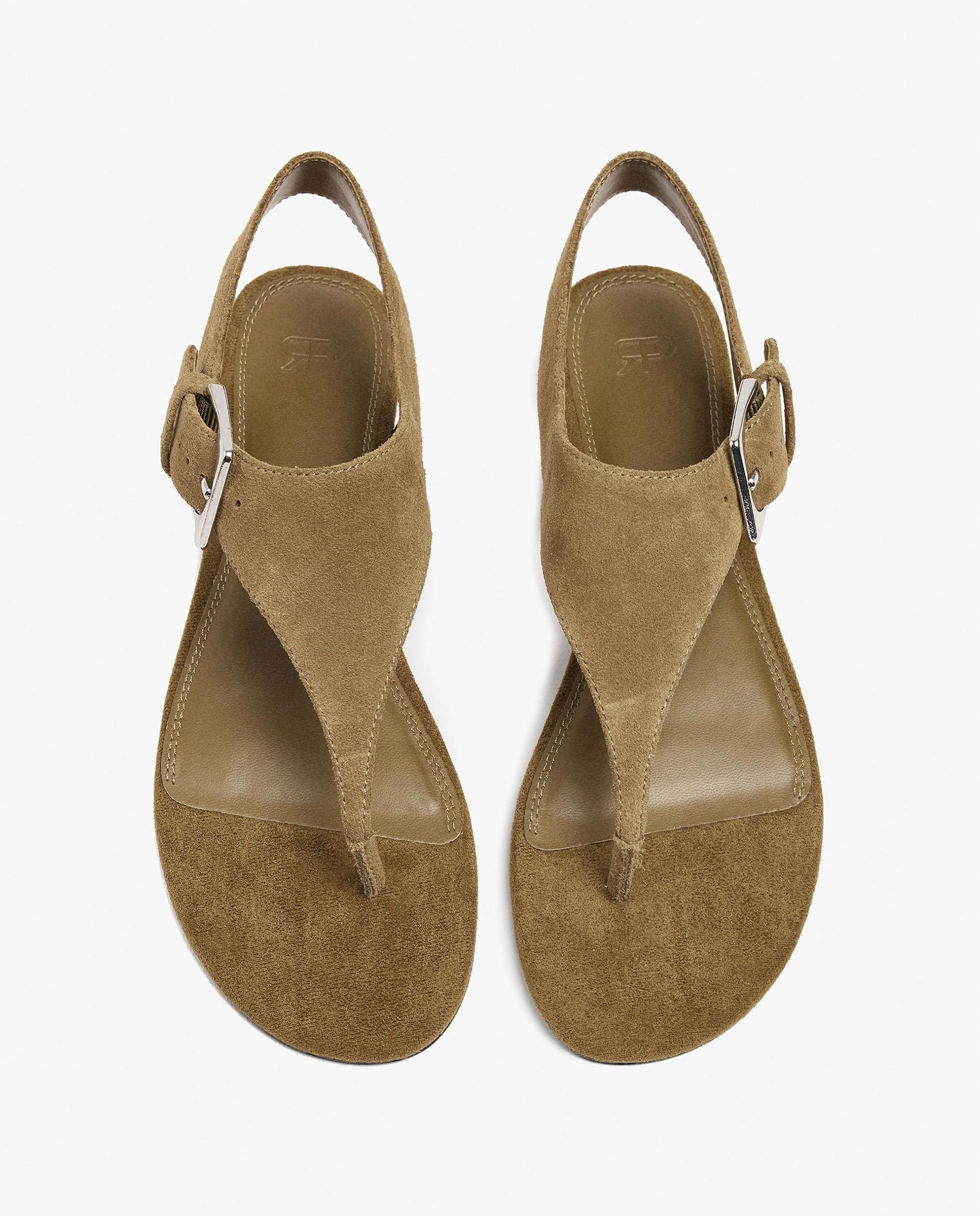 Sandalias de dedo de mujer de piel con cierre de hebilla en liso - Parfois - Camel Camel-3