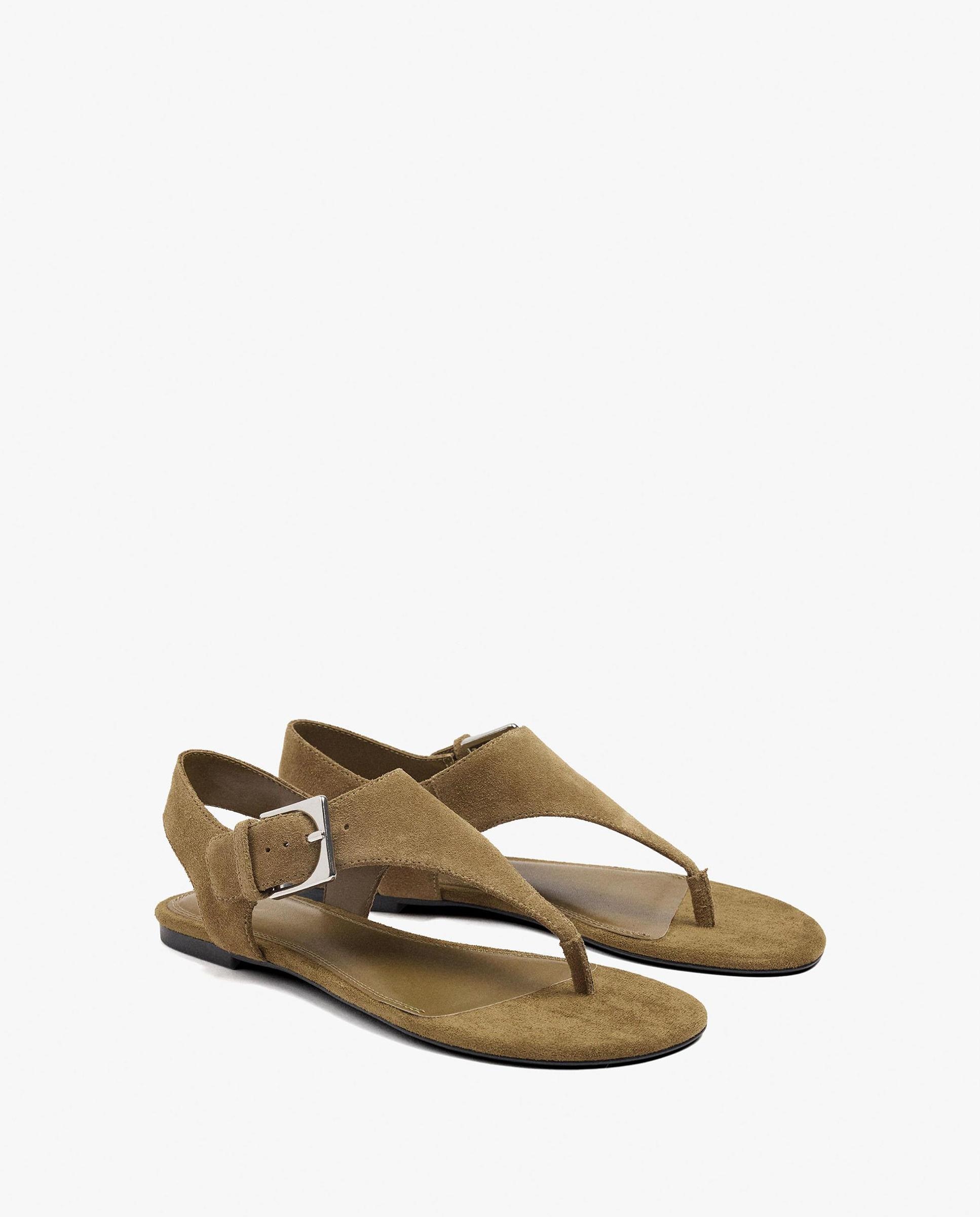 Sandalias de dedo de mujer de piel con cierre de hebilla en liso - Parfois - Camel Camel-2