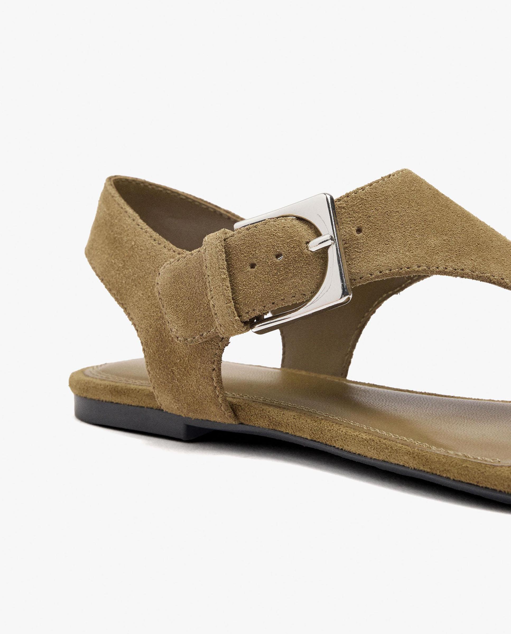 Sandalias de dedo de mujer de piel con cierre de hebilla en liso - Parfois - Camel Camel-5