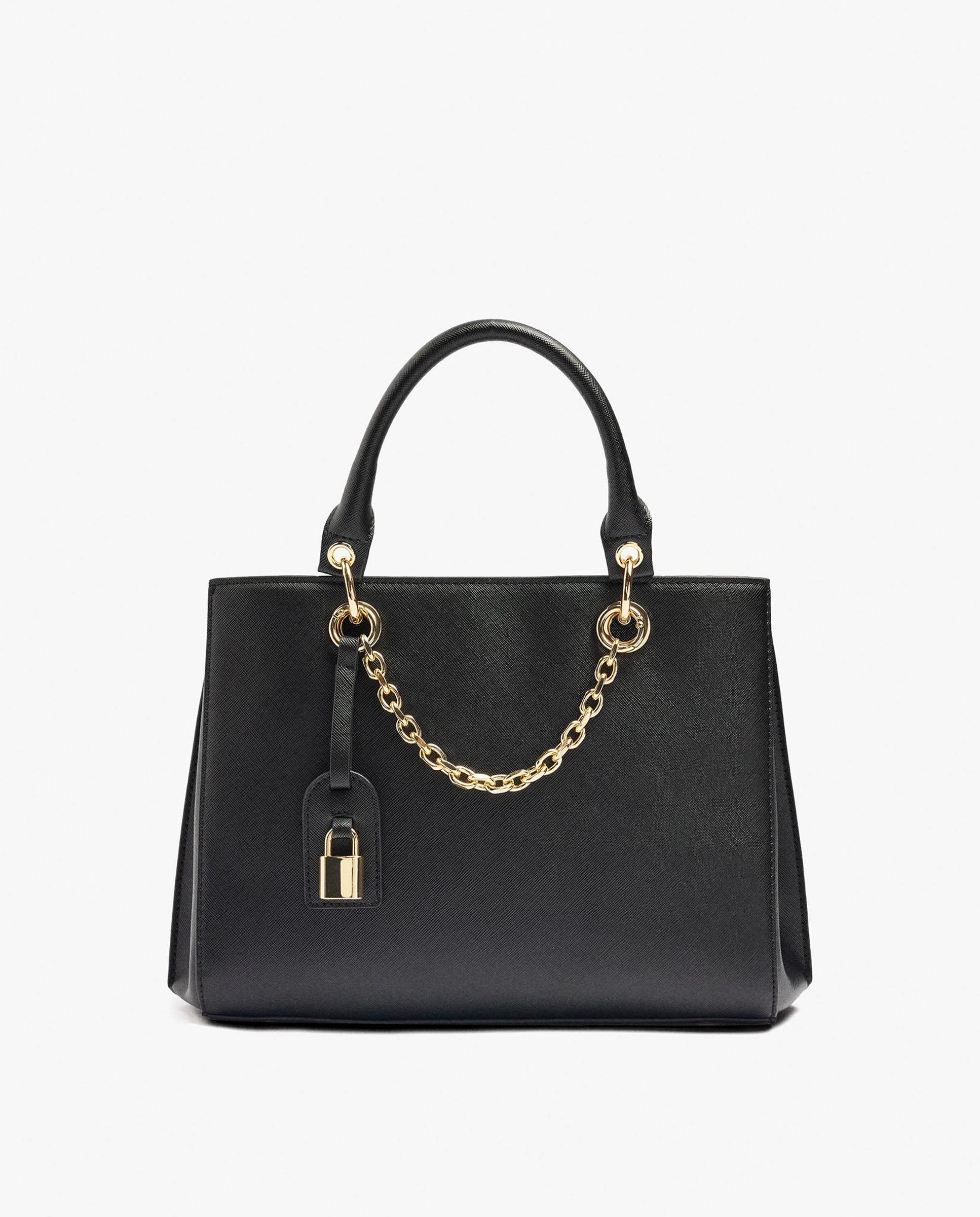 Bolso de mano estilo tote convertible a bandolera con varios compartimentos y cierre de cremallera en liso - Parfois - Negro Negro-1