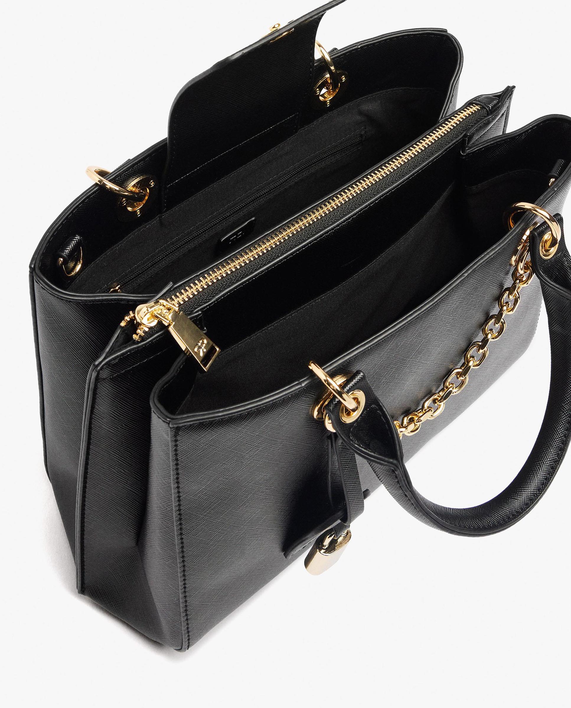Bolso de mano estilo tote convertible a bandolera con varios compartimentos y cierre de cremallera en liso - Parfois - Negro Negro-4