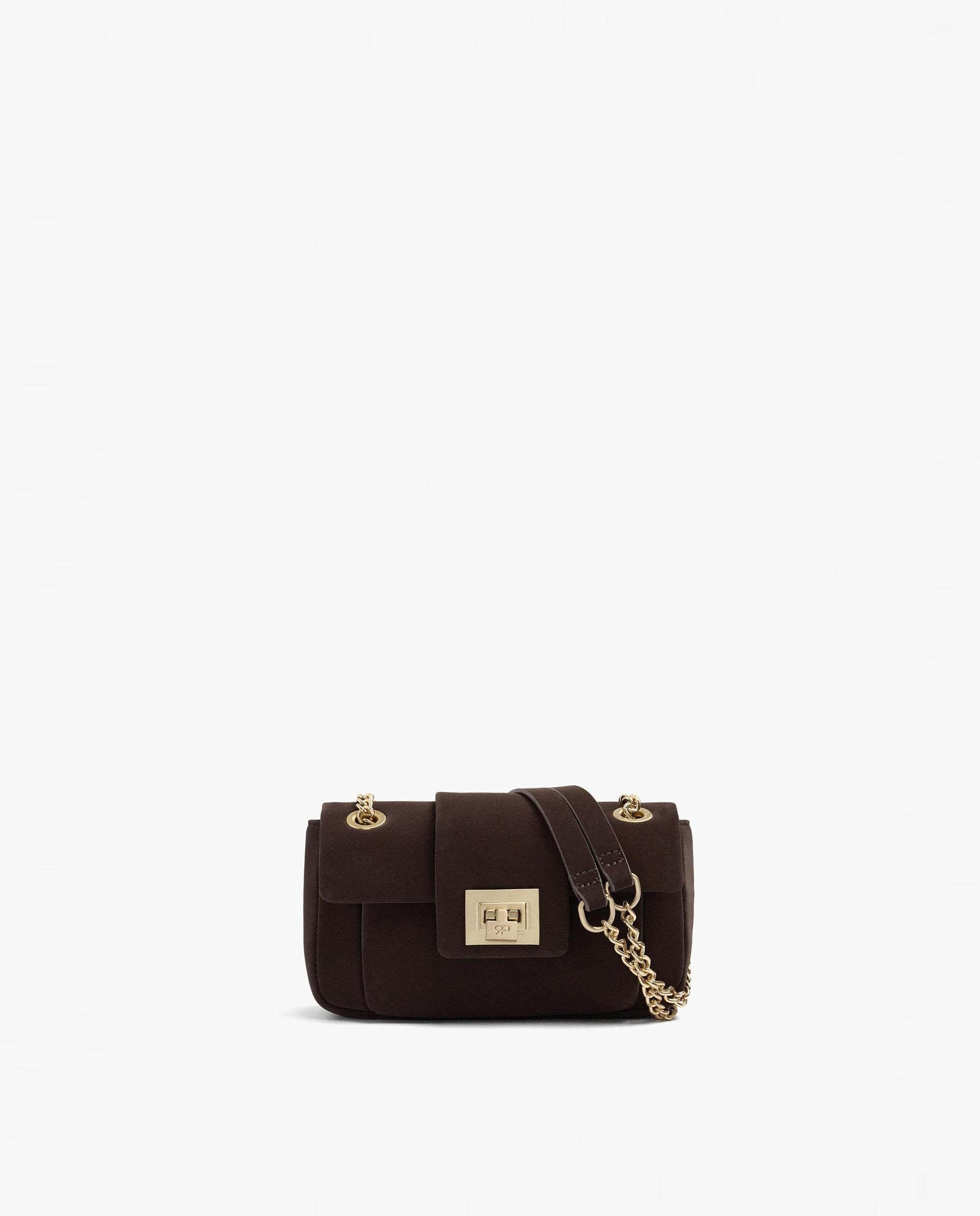Bolso de hombro acolchado con cierre de botón en liso - Parfois - Marrón oscuro Marrón oscuro-1