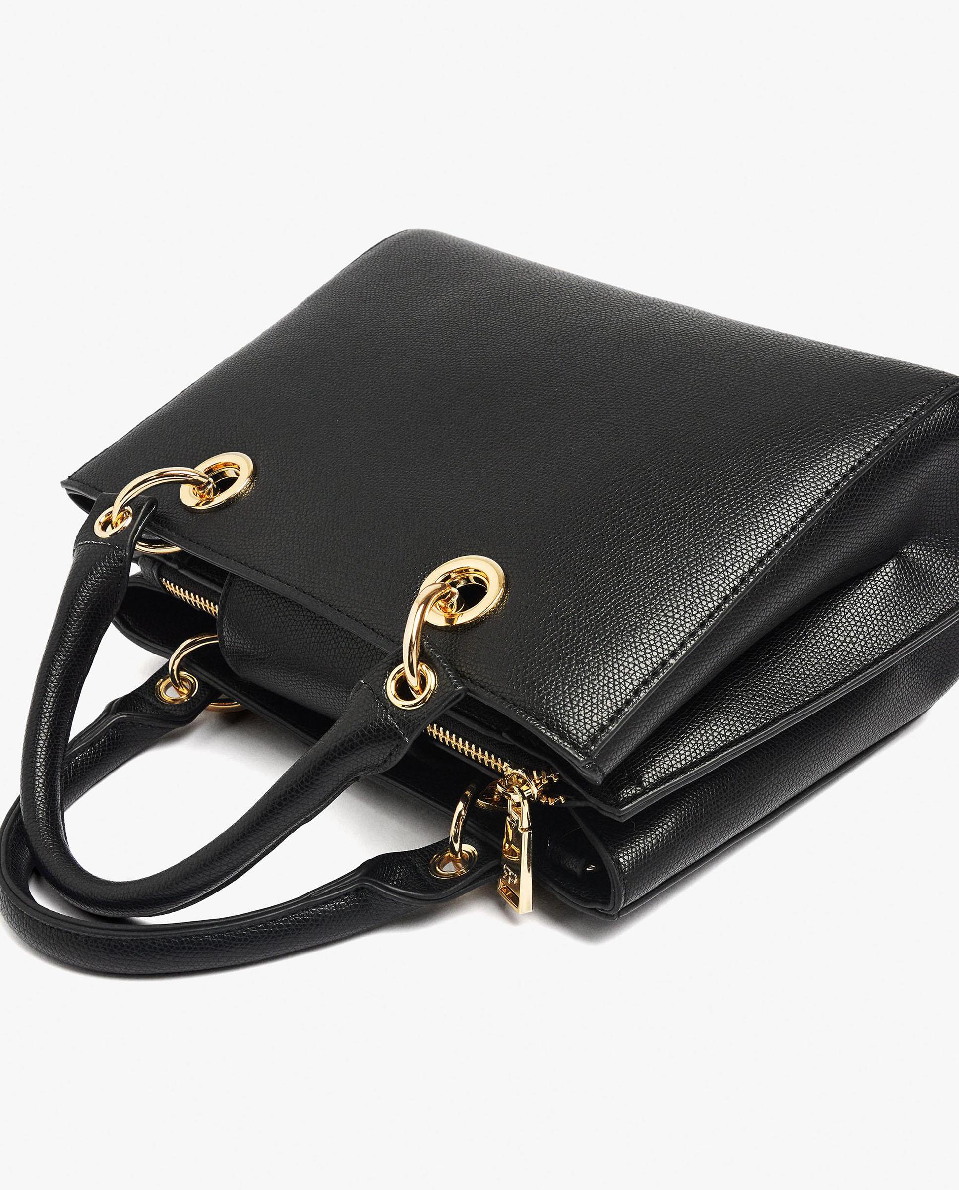 Bolso de mano estilo tote convertible a bandolera con varios compartimentos y cierre de cremallera en liso - Parfois - Negro Negro-3