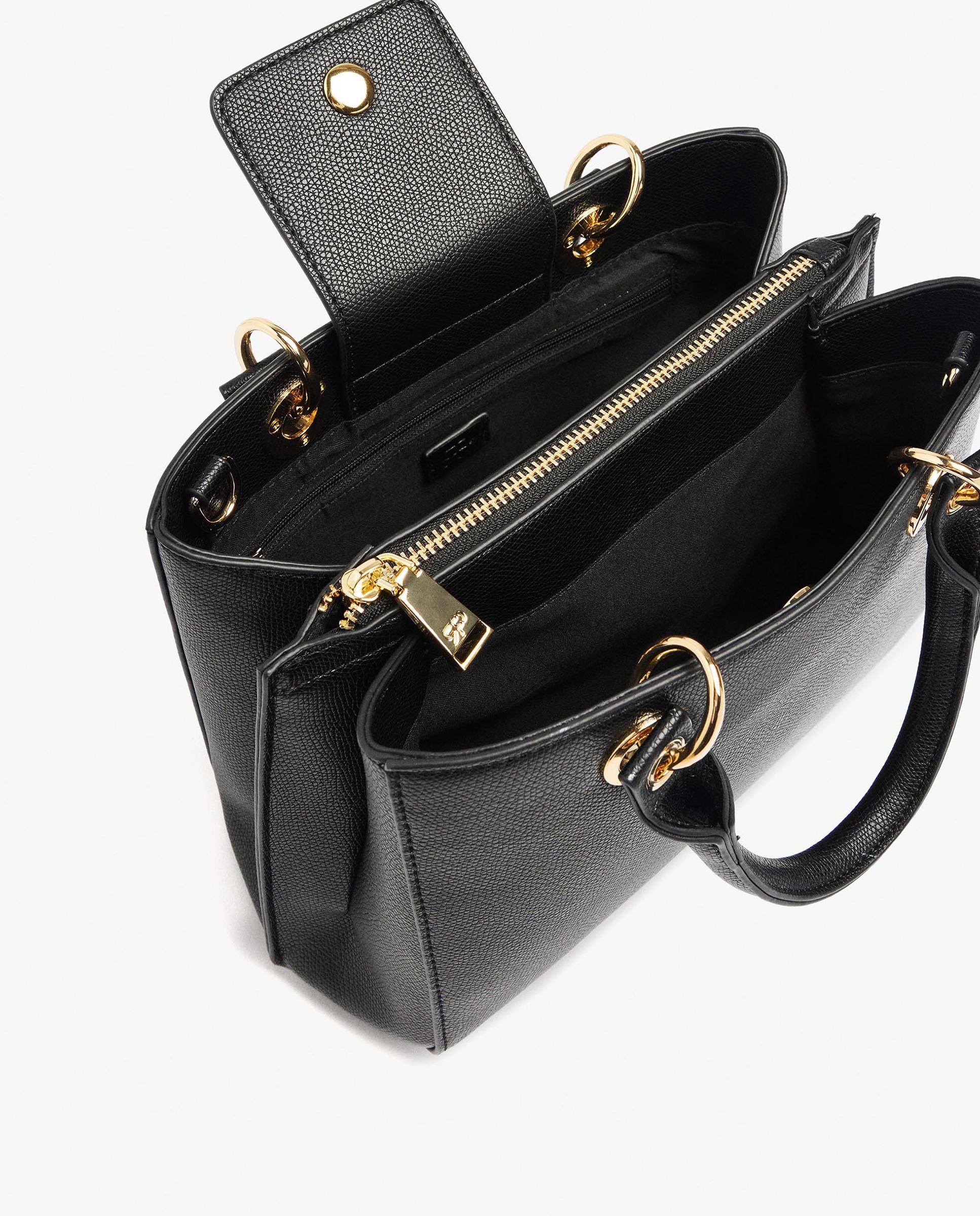 Bolso de mano estilo tote convertible a bandolera con varios compartimentos y cierre de cremallera en liso - Parfois - Negro Negro-4