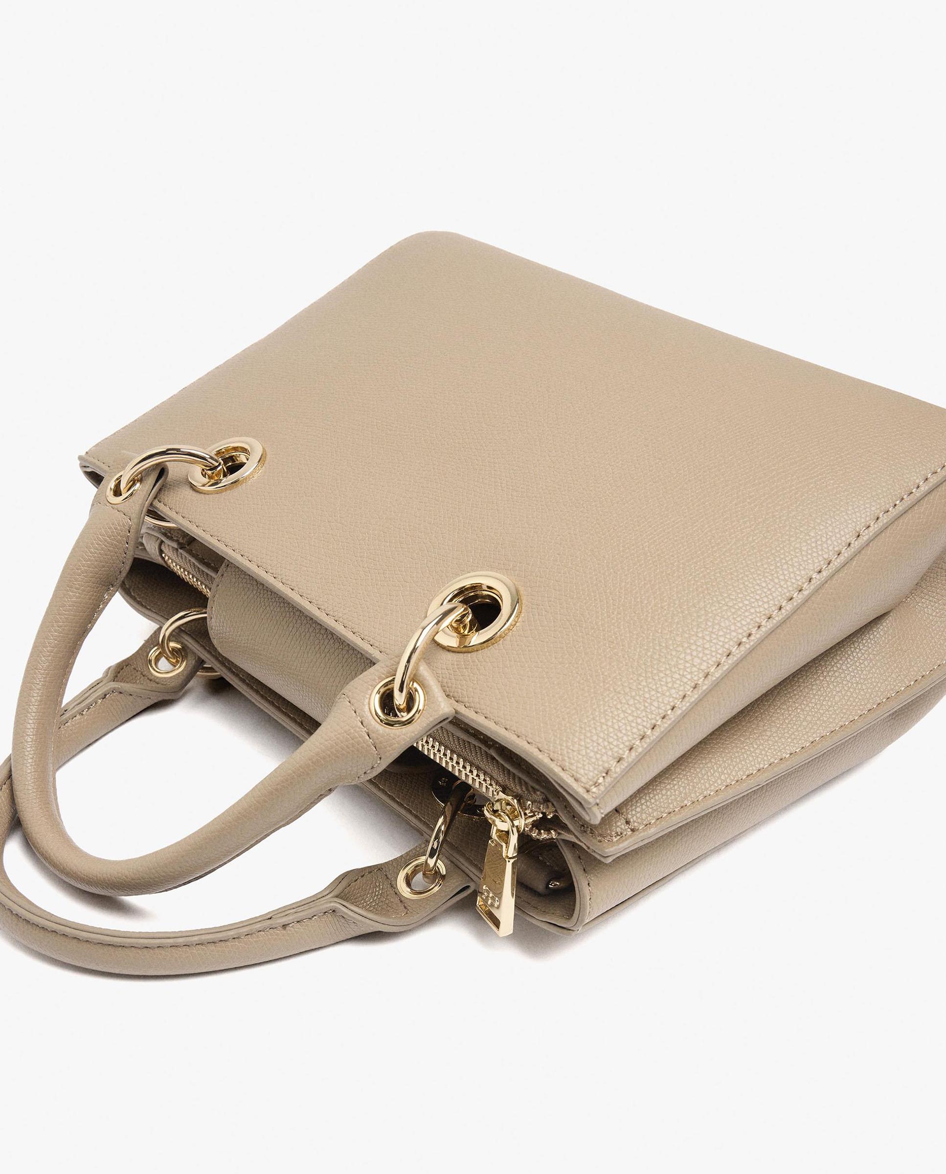 Bolso de mano estilo tote convertible a bandolera con cierre de cremallera en liso - Parfois - Topo Topo-3