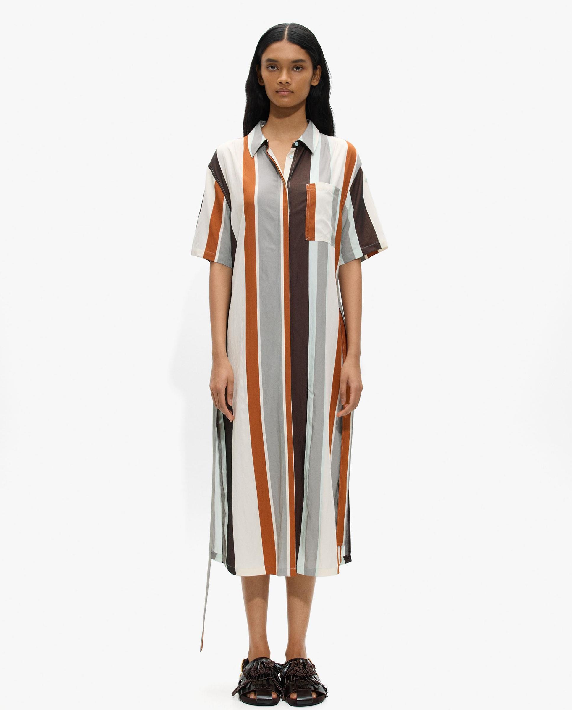 Parfois - Vestido midi camisero con estampado de rayas.