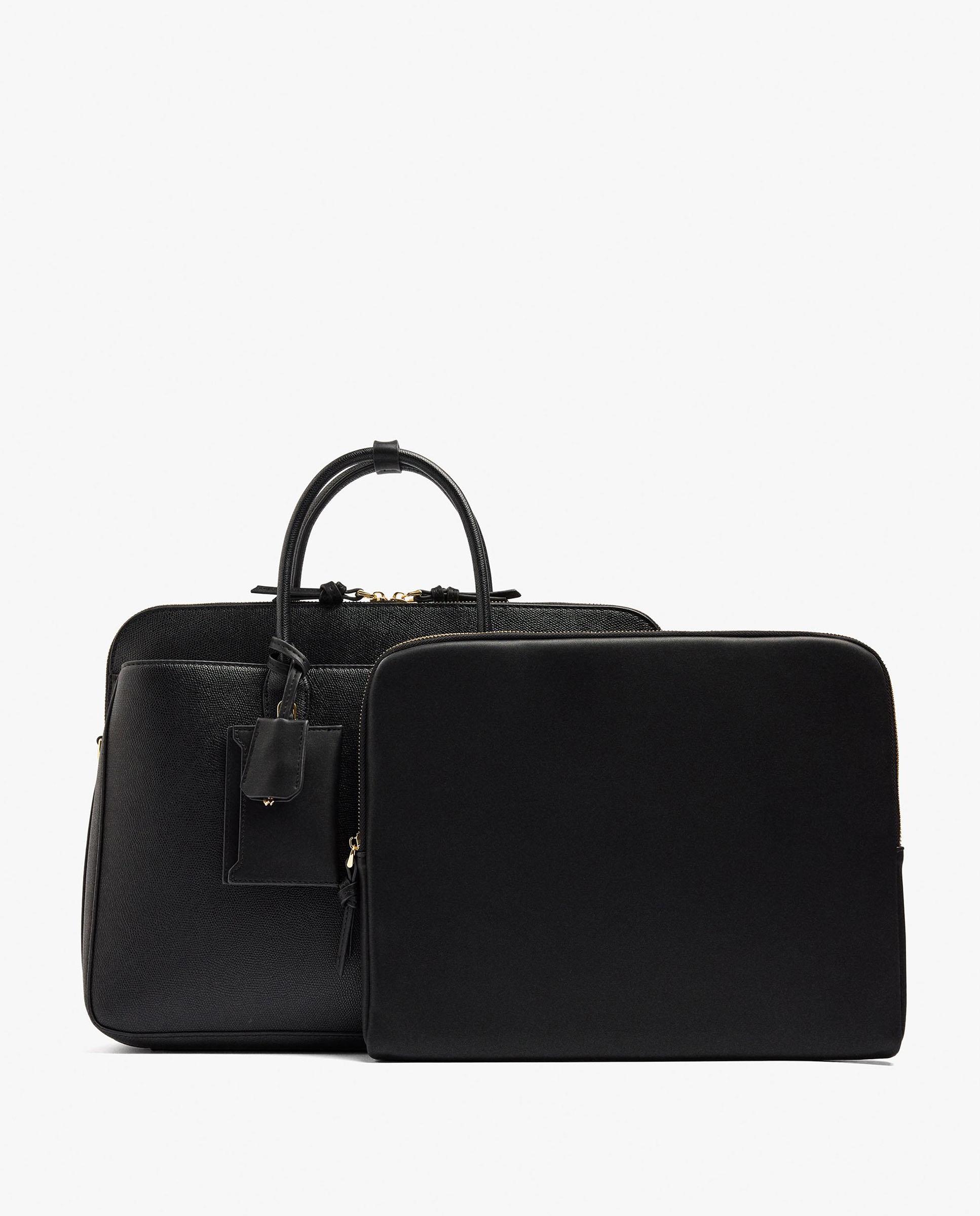 Portadocumentos de mujer convertible a bandolera con neceser extraíble y varios compartimentos en liso - Parfois - Negro Negro-2
